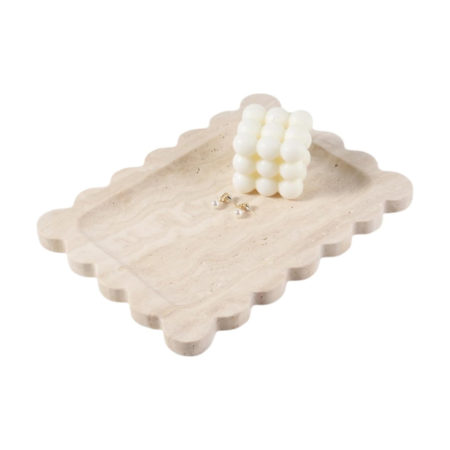 Scalloped Marble Tray / Travertine / 11 x 7.9 x 0.7 / Natural