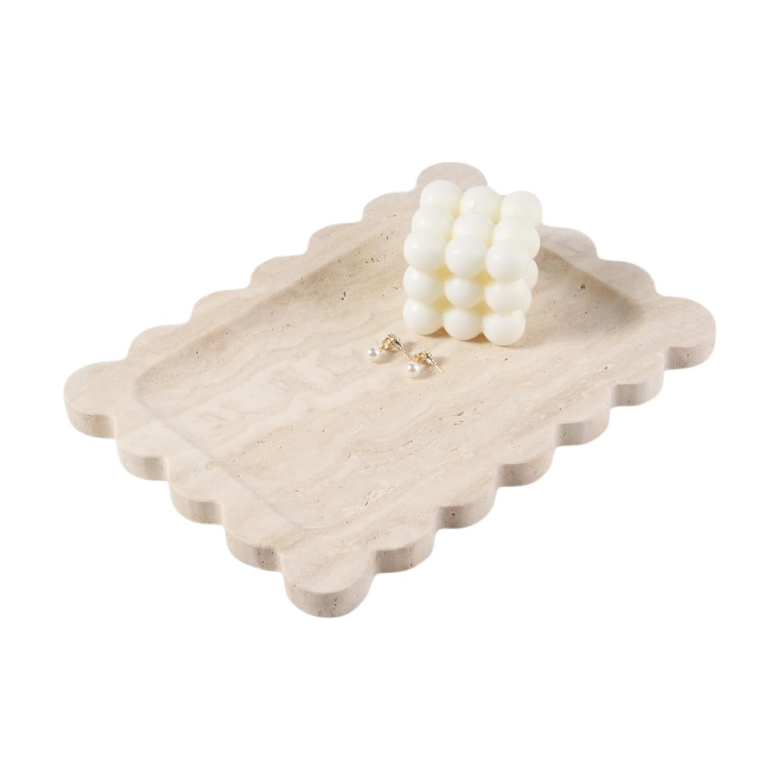 Scalloped Marble Tray / Travertine / 11 x 7.9 x 0.7 / Natural