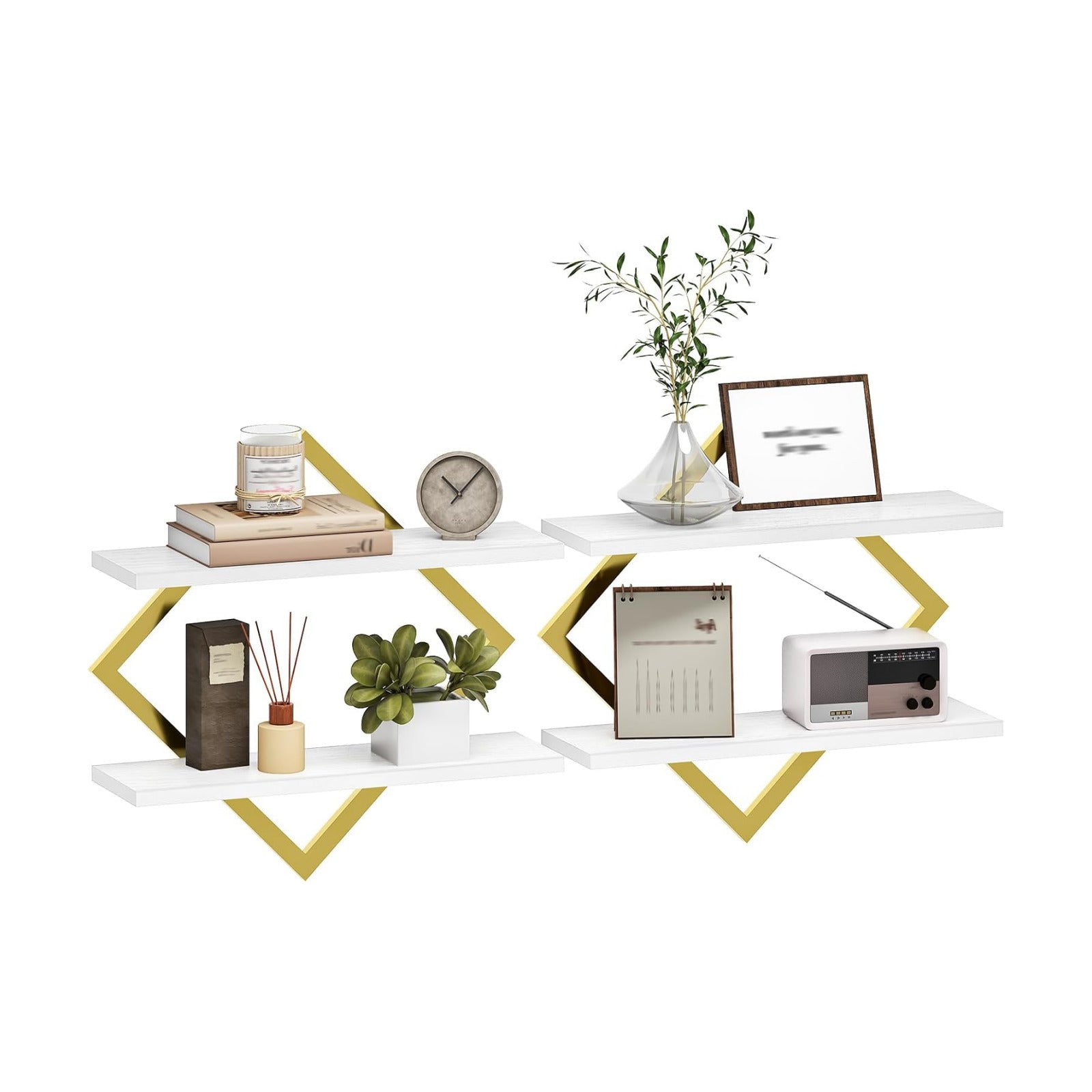 CHOEZON Floating Shelves for Wall, Set of 2 Wall Mounted Shelves, 2-Tier Hanging Shelves, for Living Room, Bedroom