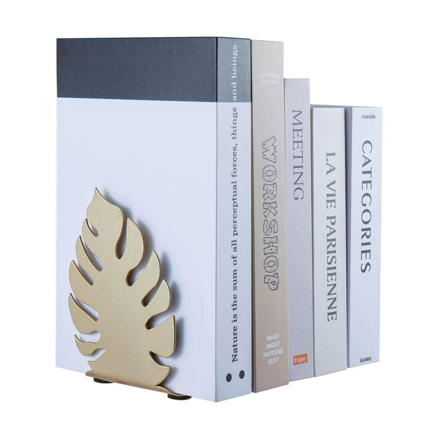 Metal Book Ends / Brass Tone Monstera Leaf Decorative Bookends Set
