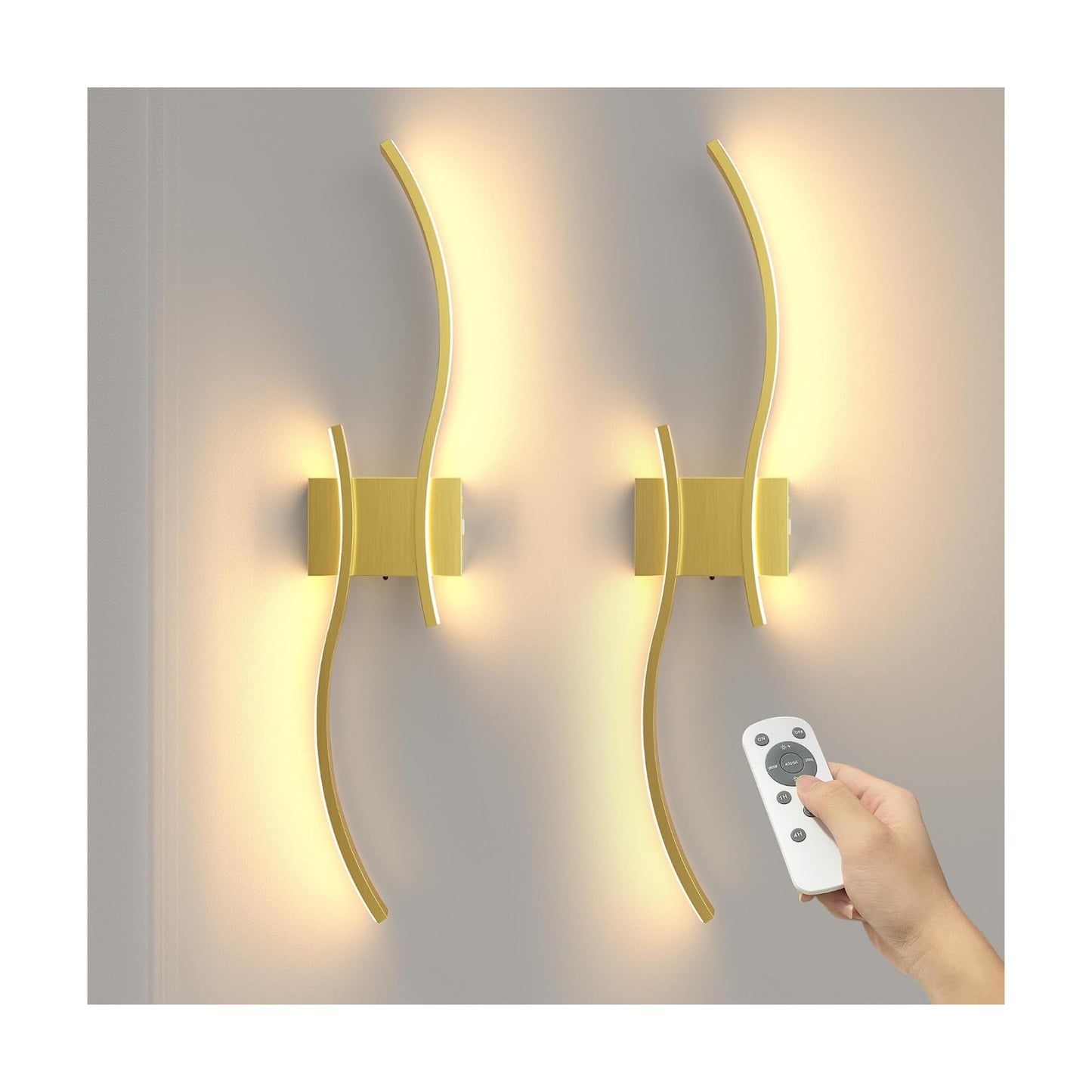 27.6 Inch Battery Operated Wall Sconce Set of 2, Gold Modern Rechargeable Wall Lights with Remote, 3CCT Dimmable