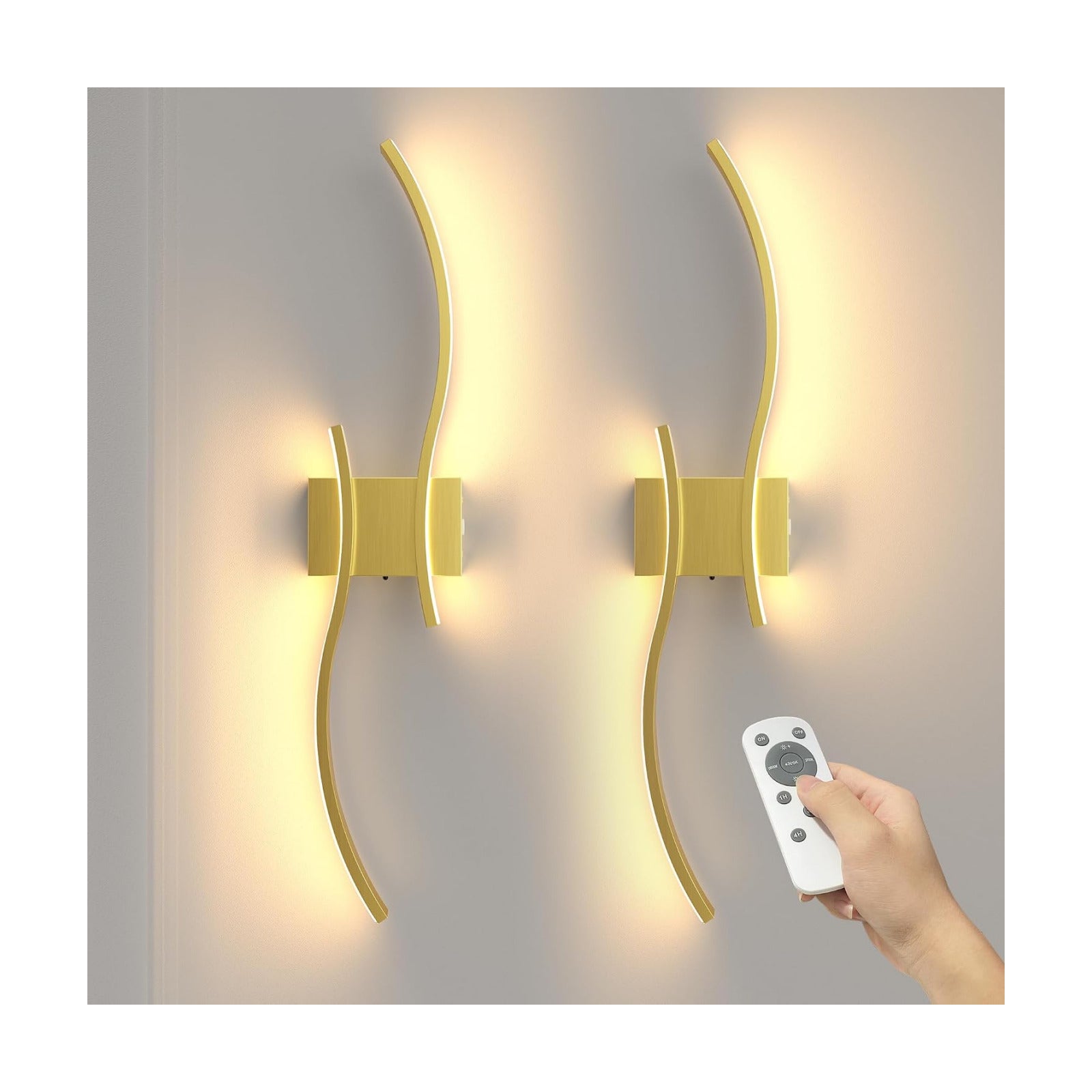 27.6 Inch Battery Operated Wall Sconce Set of 2, Gold Modern Rechargeable Wall Lights with Remote, 3CCT Dimmable