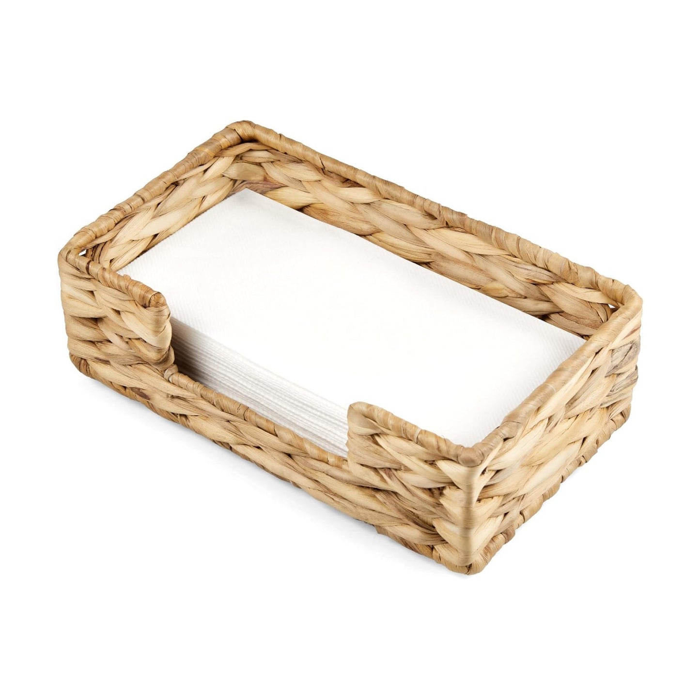Woven Wicker Water Hyacinth Guest Towel Holder Tray / Brown / 9.45"L x 5.43"W x 2.91"H