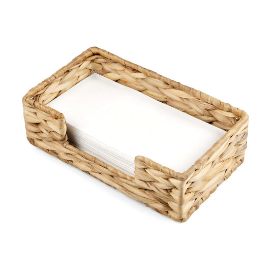 Woven Wicker Water Hyacinth Guest Towel Holder Tray / Brown / 9.45"L x 5.43"W x 2.91"H
