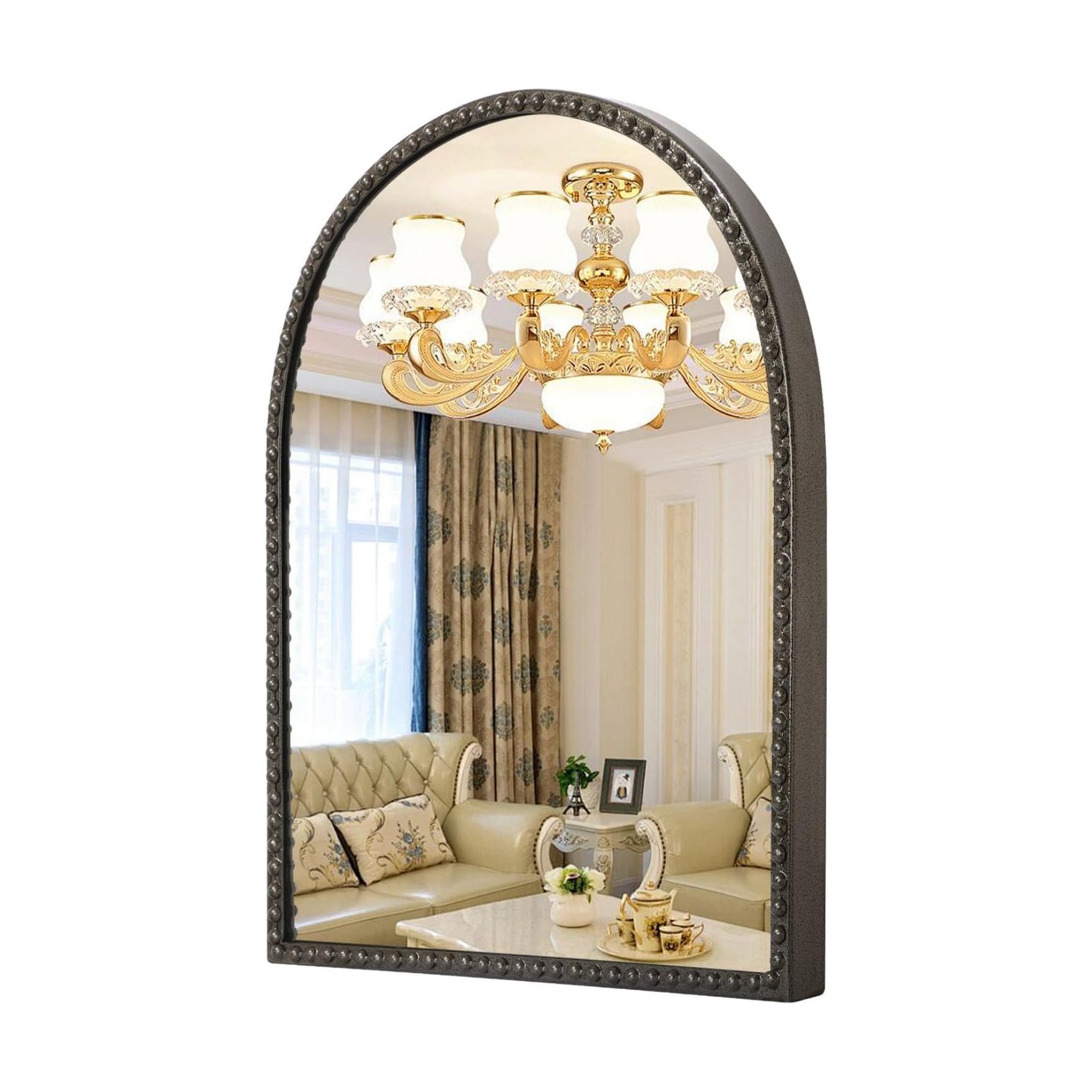 Metal Beaded Frame Decor Mirror for Vanity Accent / 30"L x 20"W / Brass / 30 x 20