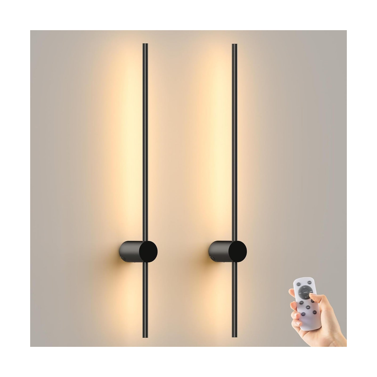 JOFIOS Battery Operated Wall Sconces Set of 2,10000mAh 35.4 Inch Black | Rechargeable Wireless Sconces with Remote