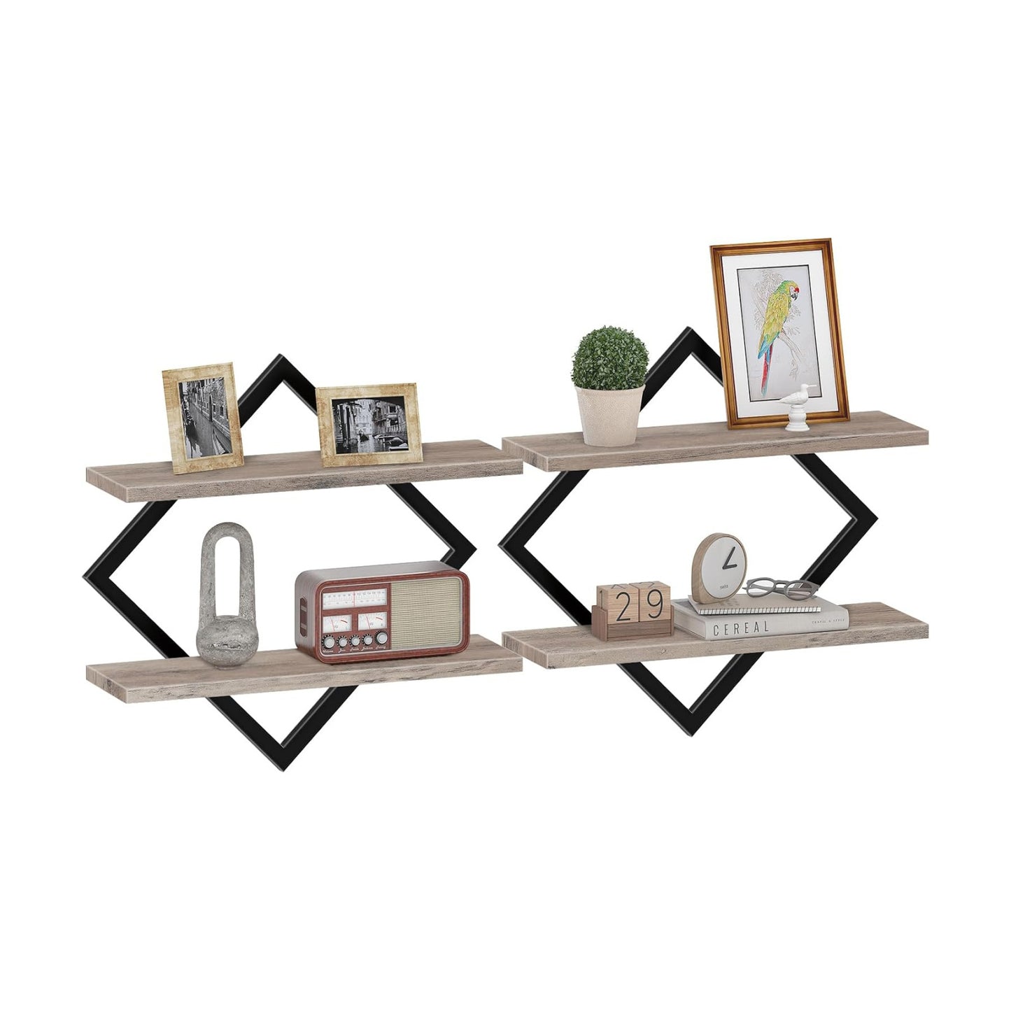CHOEZON Floating Shelves for Wall, Set of 2 Wall Mounted Shelves, 2-Tier Hanging Shelves, for Living Room, Bedroom