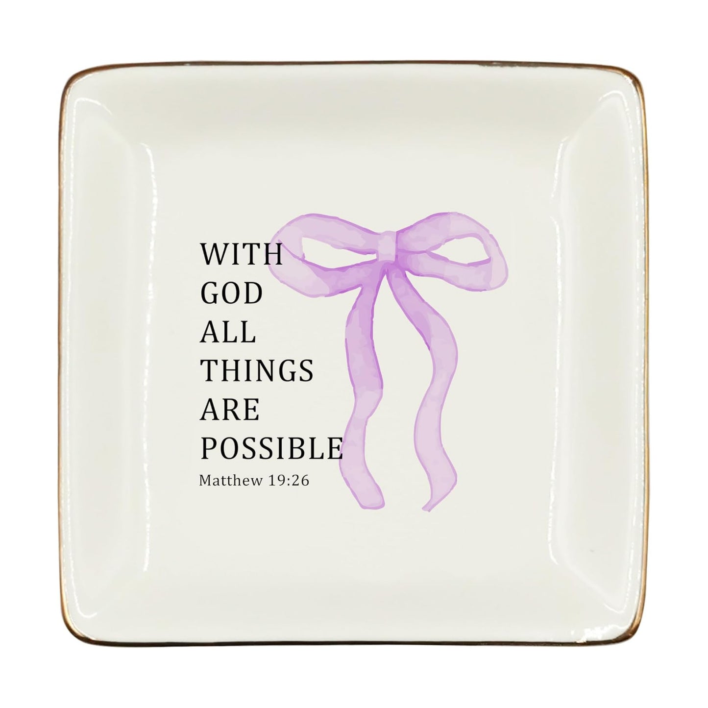 Christian Coquette Bow Ceramic Jewelry Tray Dish / Purple