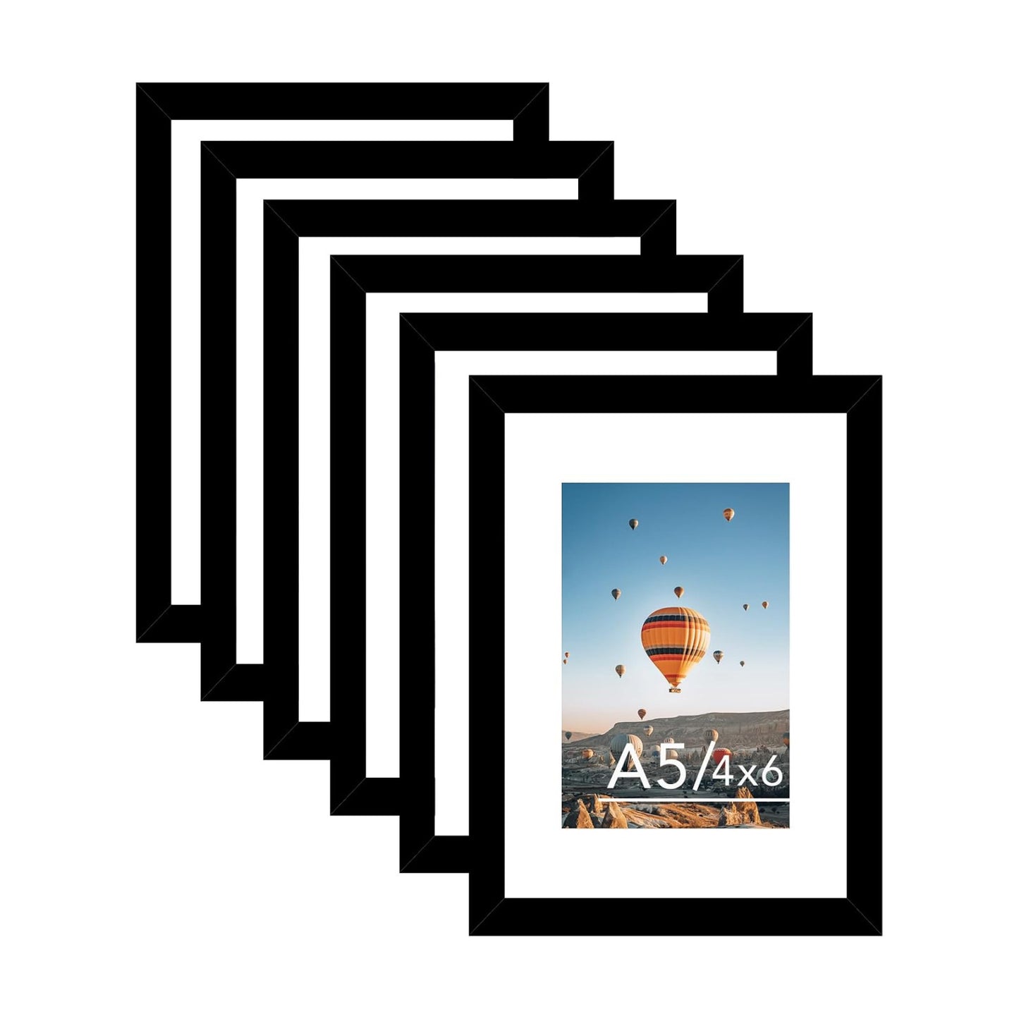 JCJMY 5.8x8.3 A5 Picture Frame Set of 6 Black with 4x6 Mat for Wall Hanging or Tabletop, Display Photo 4x6 with Mat or