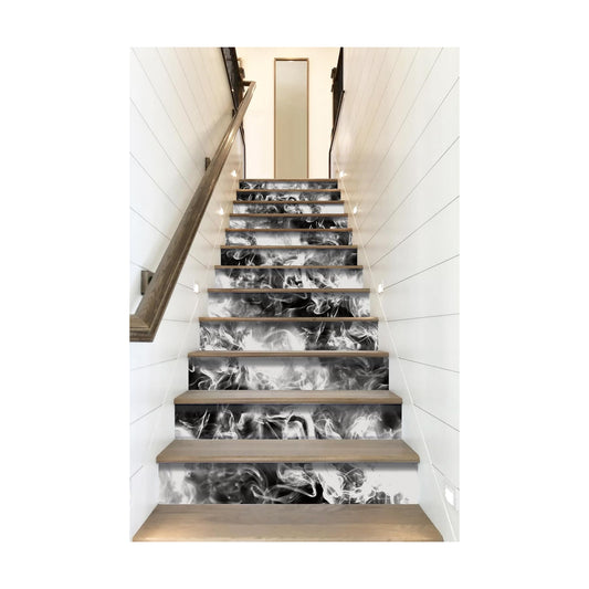 Peel and Stick Removable Novelty White Smoke Risers Stairs / Gss080 / / SET / Black / Set of 12
