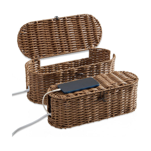 Handwoven Large and Small Cable Organizer Box Cover to Hide Cords and Power / Brown / L+M / Set of 2