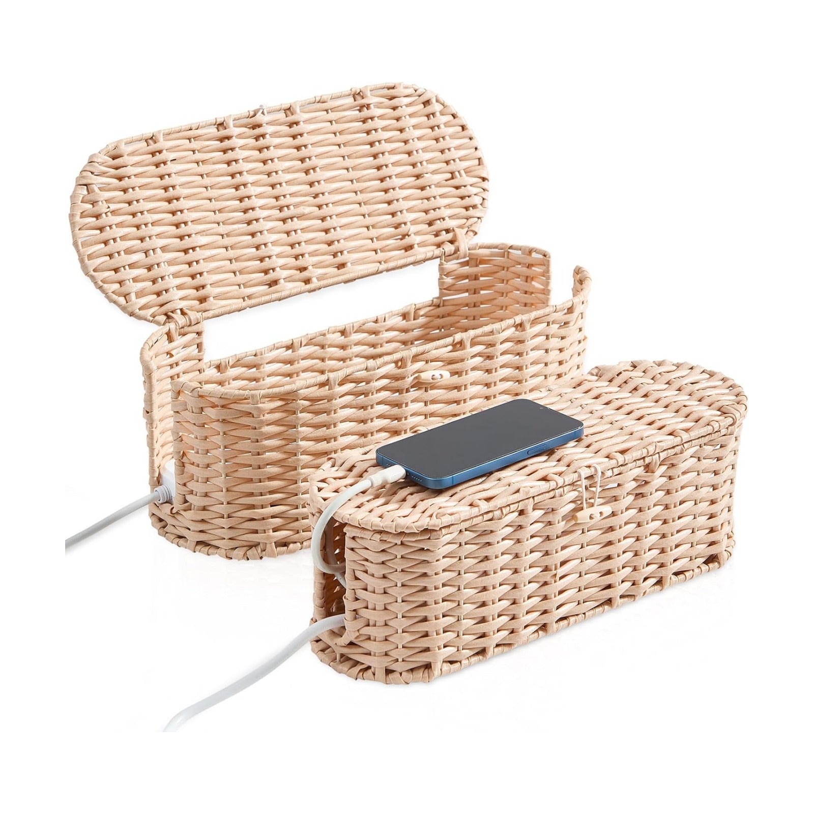Handwoven Large and Small Cable Organizer Box Cover to Hide Cords and Power / Cream / L+M / Set of 2