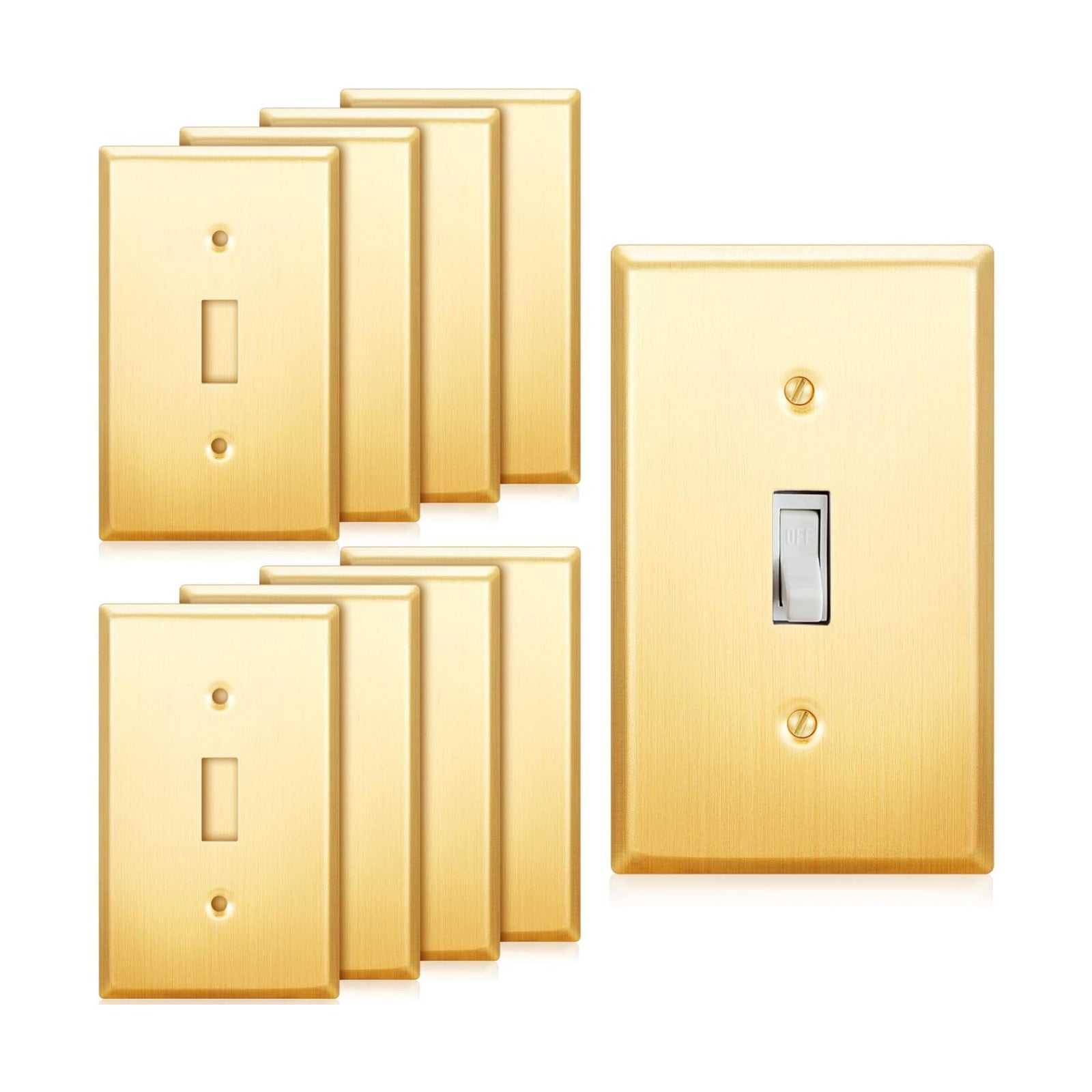 Zonon 8 Pack Gold Outlet Covers 4.50" x 2.76" Toggle Light Switch Covers Brass Metal Brushed Decorative Gold Receptacle
