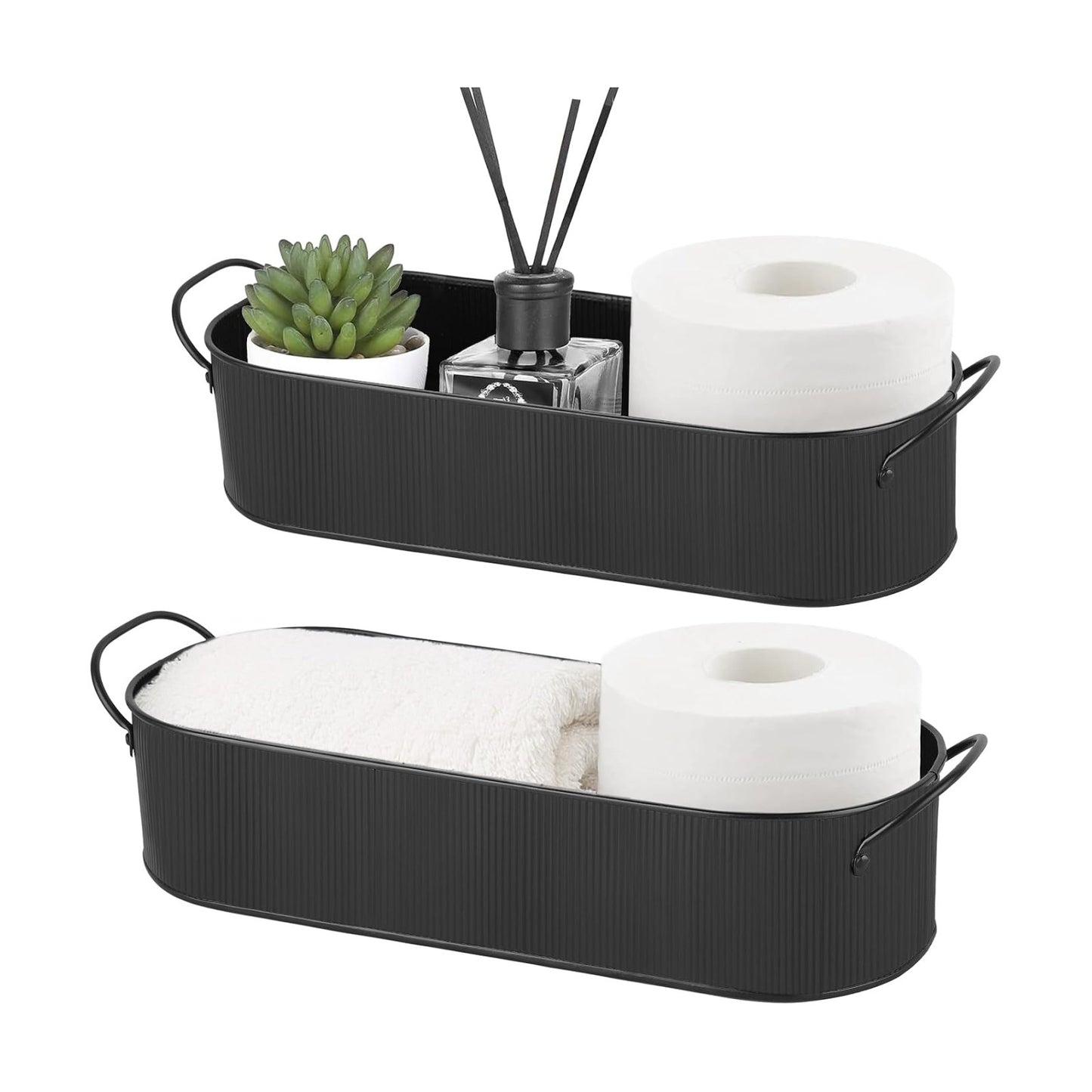 Metal Storage Basket for Toilet Tank Top Bathroom Decor / Black
