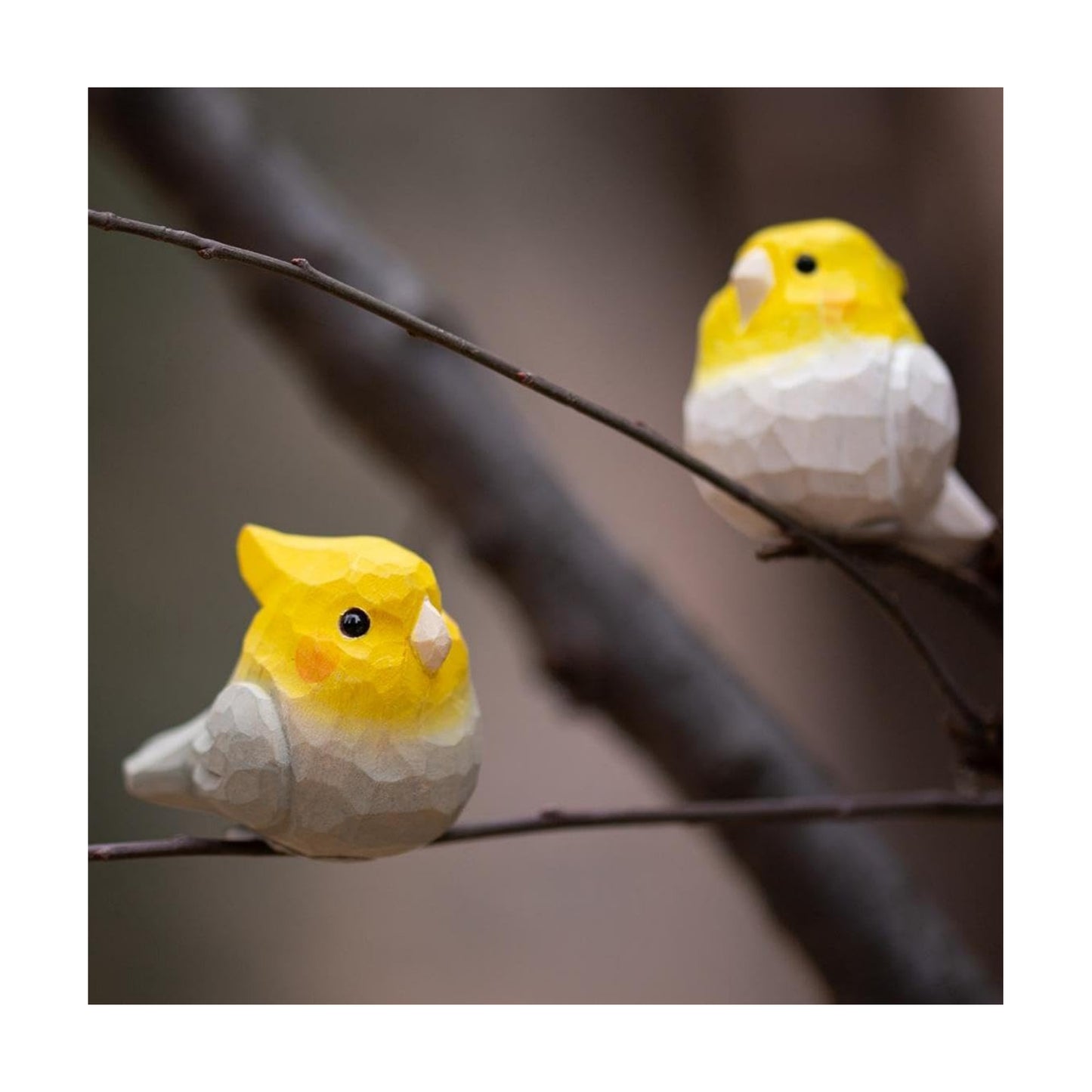 1 Pair Handmade Wooden Cockatiel Figurines