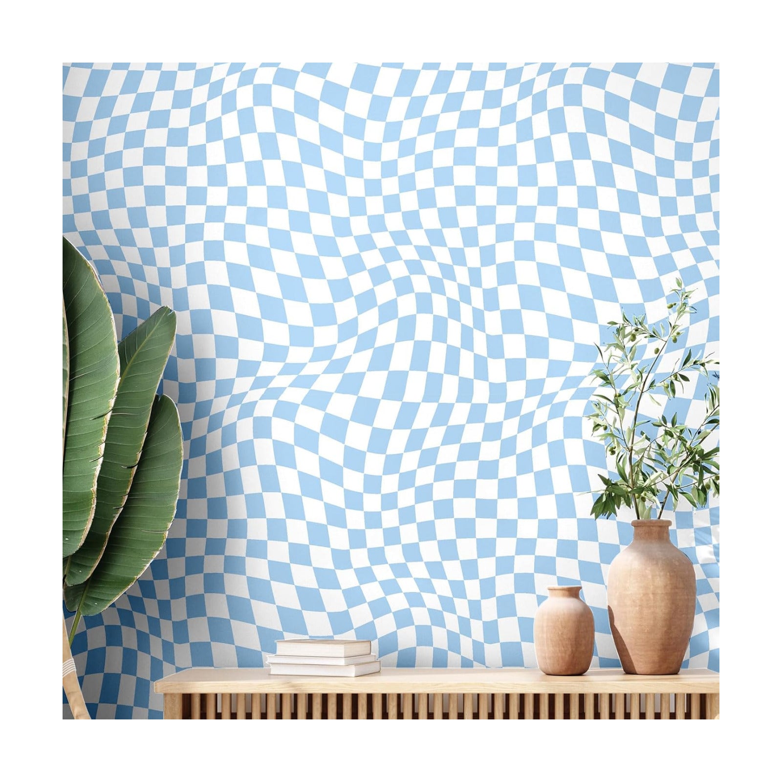 15.75''x118'' Checkered Peel and Stick Wallpaper Aesthetic Removable Contact Paper / Light Blue