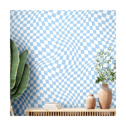 15.75''x118'' Checkered Peel and Stick Wallpaper Aesthetic Removable Contact Paper / Light Blue