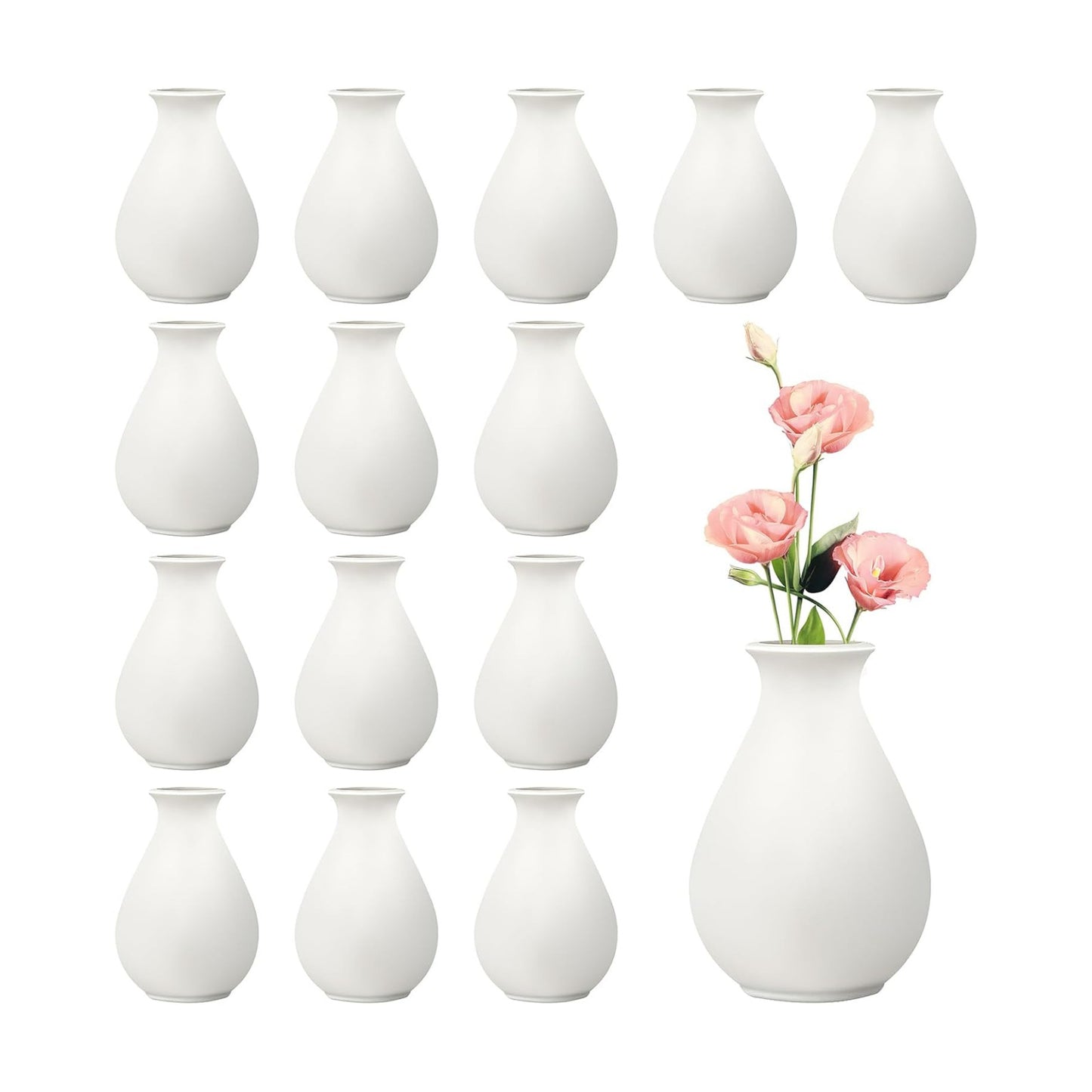Ceramic Bud Vases Bulk / White / 3.9 Inch / Set of 15