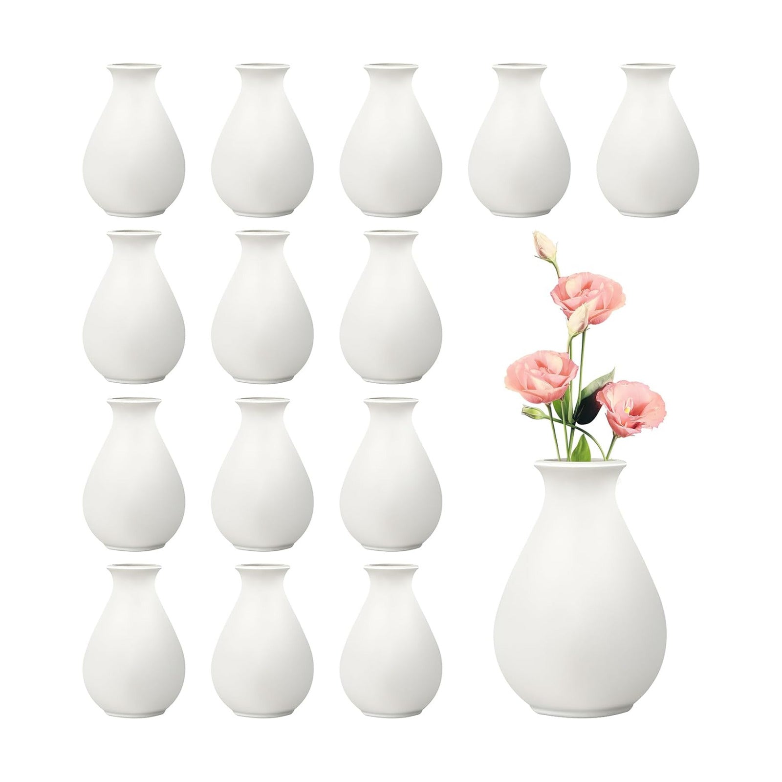 Ceramic Bud Vases Bulk / White / 3.9 Inch / Set of 15
