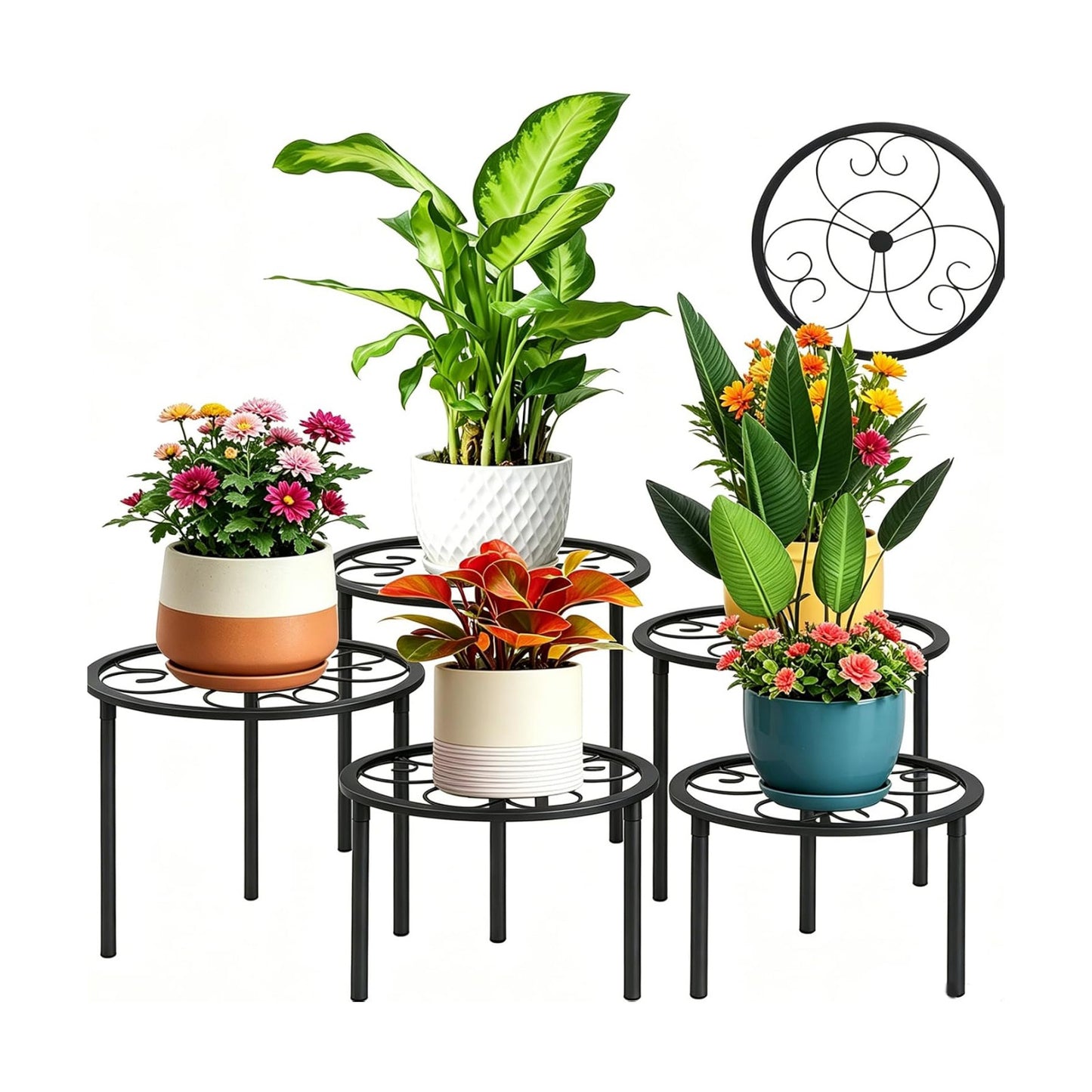 5 Pack Metal Plant Stands,Heavy Duty Potted Holder for Flower Pot, Rustproof Iron Plant Risers, Suitable for Indoor and