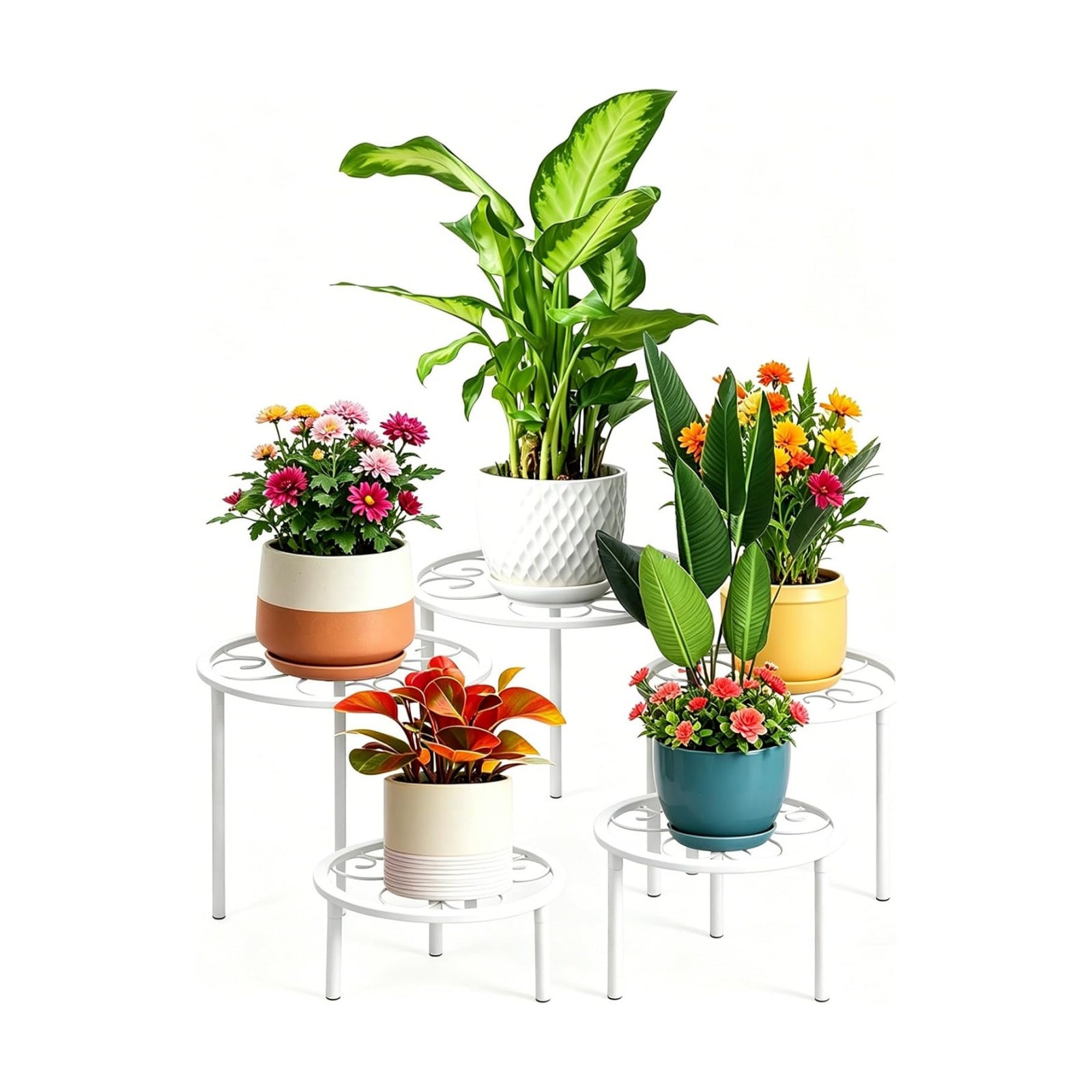 5 Pack Metal Plant Stands,Heavy Duty Potted Holder for Flower Pot, Rustproof Iron Plant Risers, Suitable for Indoor and