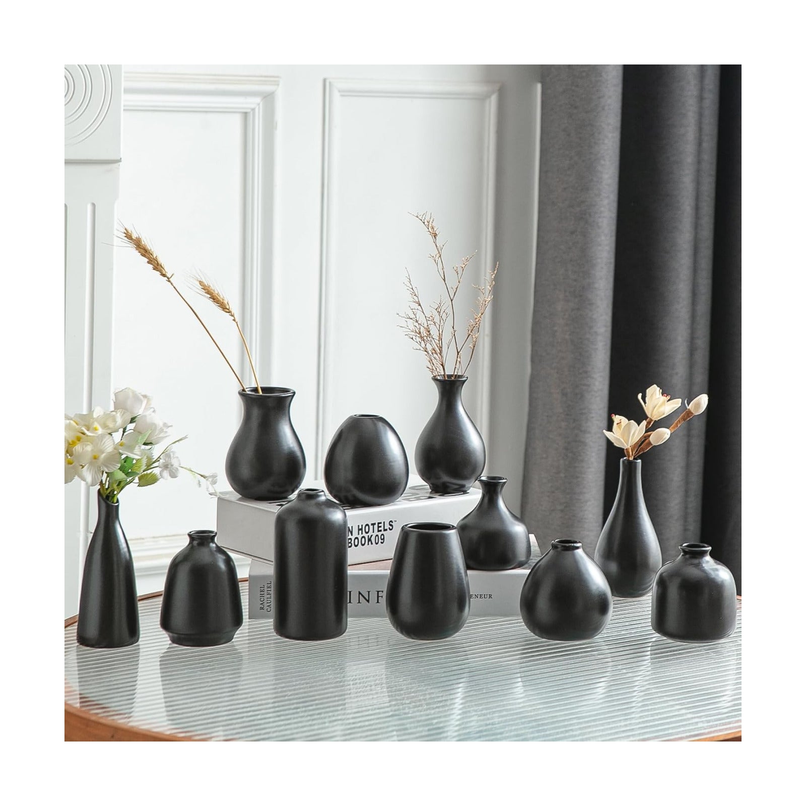 Small Ceramic Vase / Black / Set of 11
