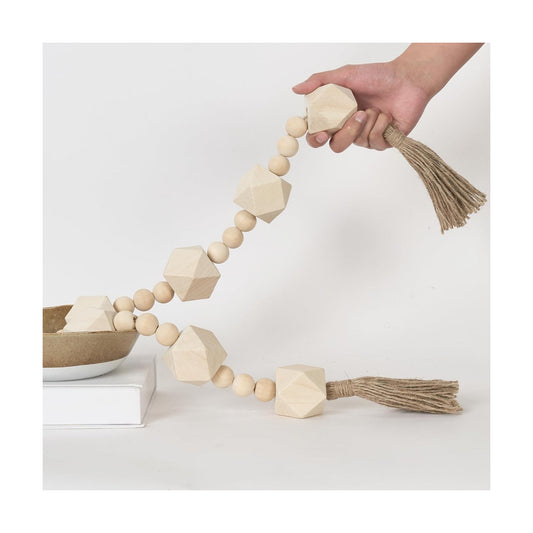 Extra Large Wood Bead Garland / 6 Nature Beige Octagon / 42 Inches