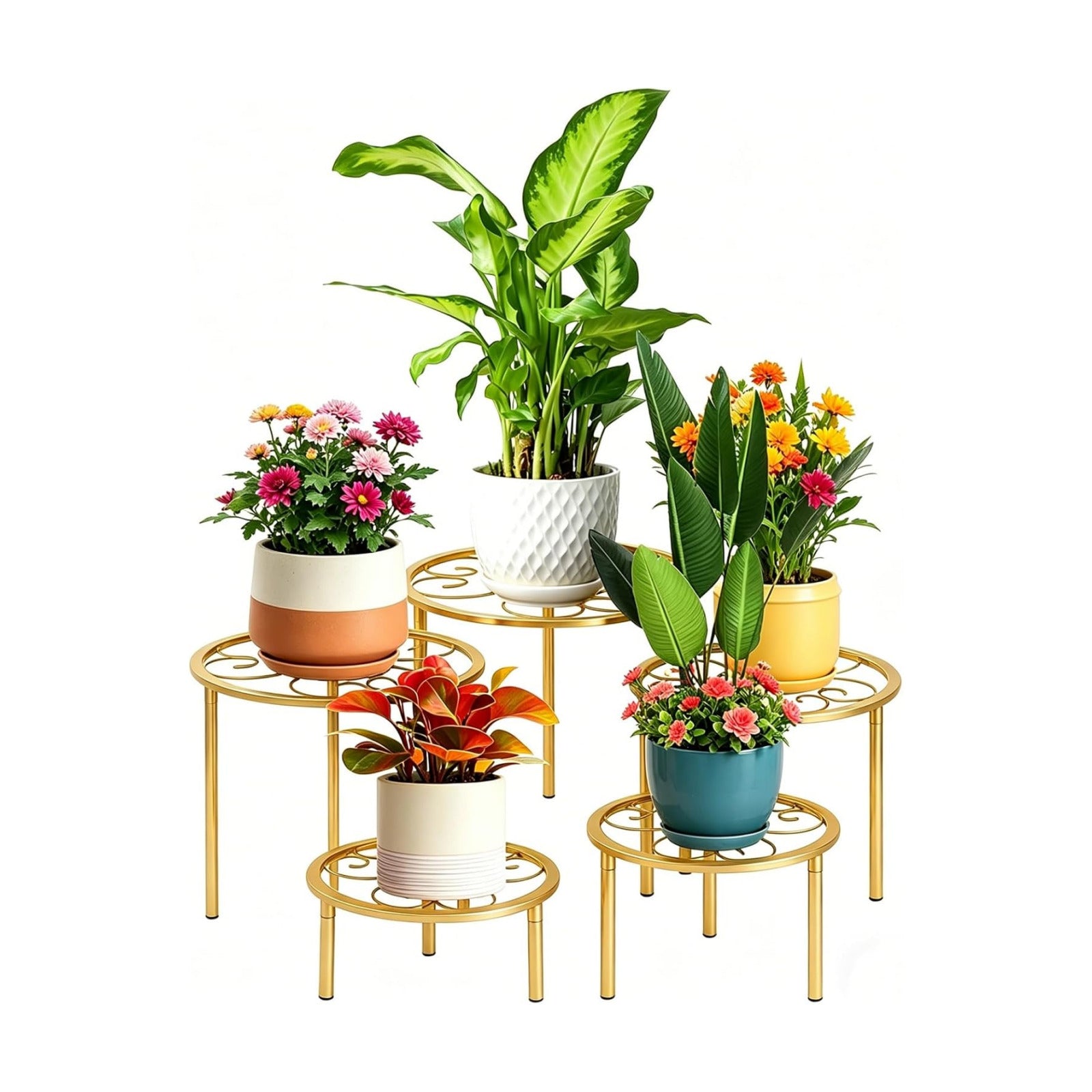 5 Pack Metal Plant Stands,Heavy Duty Potted Holder for Flower Pot, Rustproof Iron Plant Risers, Suitable for Indoor and