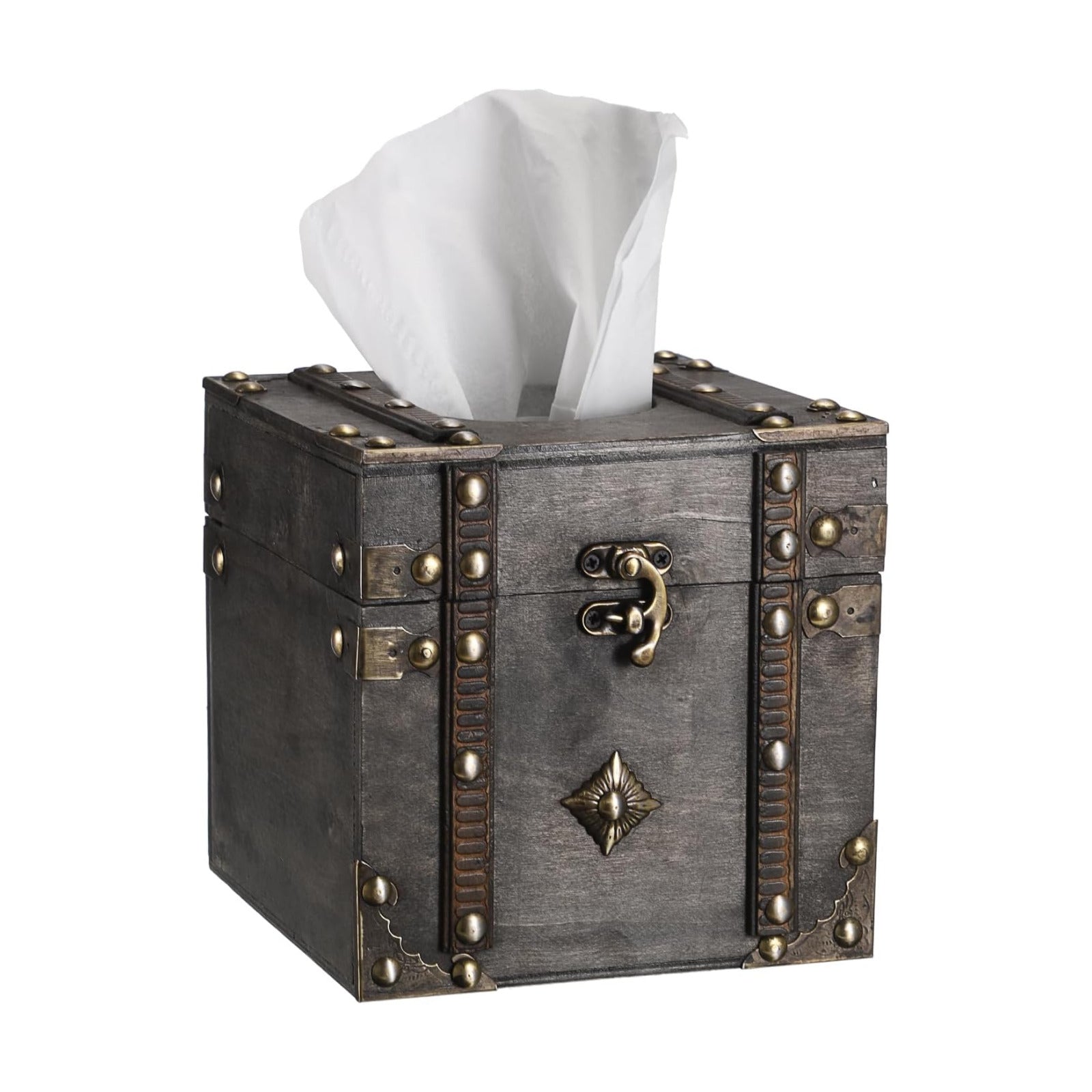 Tissue Box Retro Wood Square Tissue Box Cover Vintage Cube Tissue Box Holder / Grey