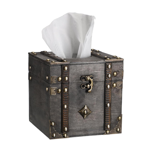 Tissue Box Retro Wood Square Tissue Box Cover Vintage Cube Tissue Box Holder / Grey