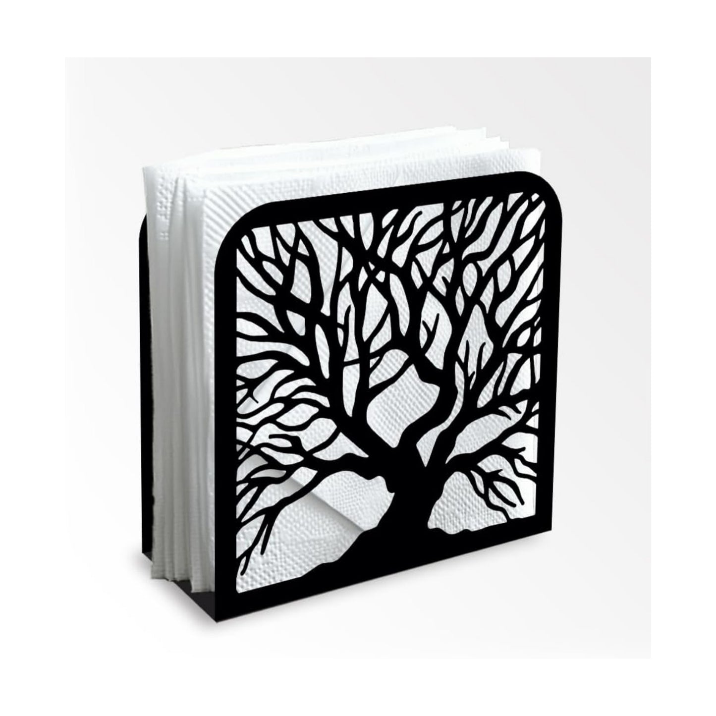 Decorative Metal Napkin Holder / Tree Trunk / Black / 4.9 x 4.9 x 1.9