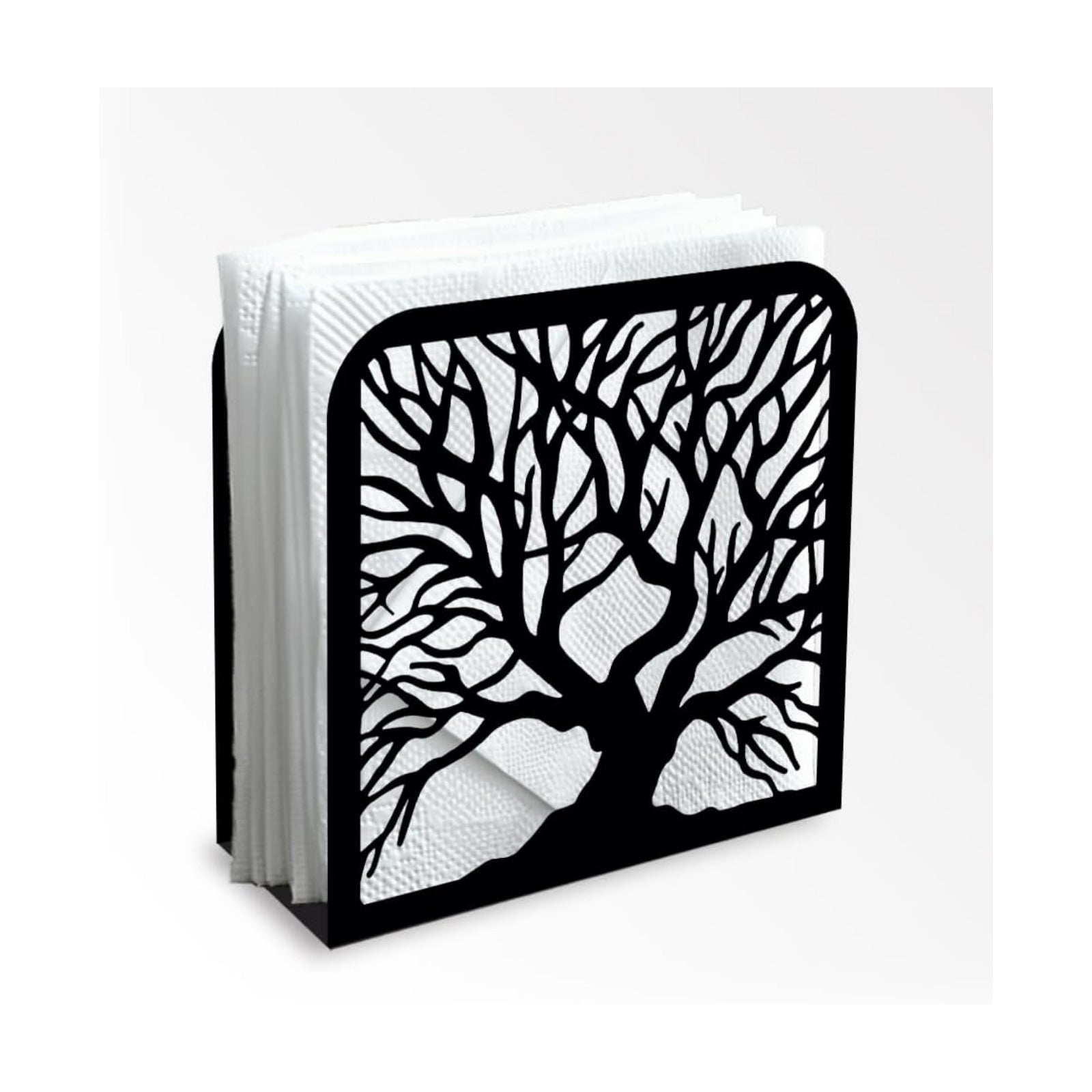Decorative Metal Napkin Holder / Tree Trunk / Black / 4.9 x 4.9 x 1.9