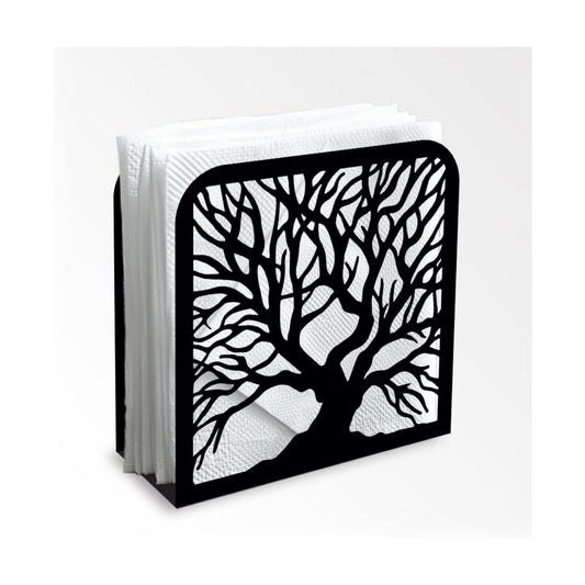 Decorative Metal Napkin Holder / Tree Trunk / Black / 4.9 x 4.9 x 1.9