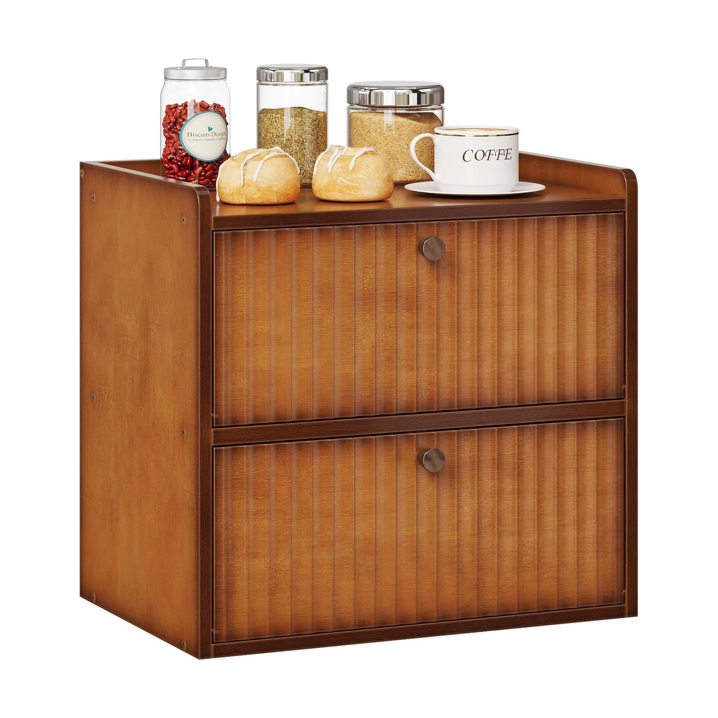 Trironsun Rustic Bread Box for Kitchen Countertop Bamboo Bread Storage Container Bin Double Layer BreadBox Farmhouse