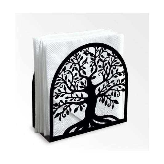 Decorative Metal Napkin Holder / Tree of Life / Black / 4.9 x 4.9 x 1.9