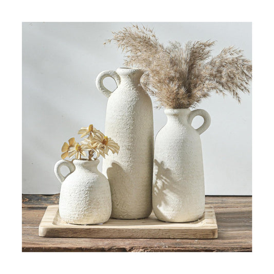 Ceramic Vase / 010 Vase Set with Handle - White / Set of 3