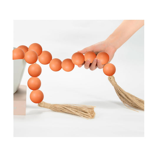 76" Long Large Wood Bead Garland / 8 Orange / 76 Inches