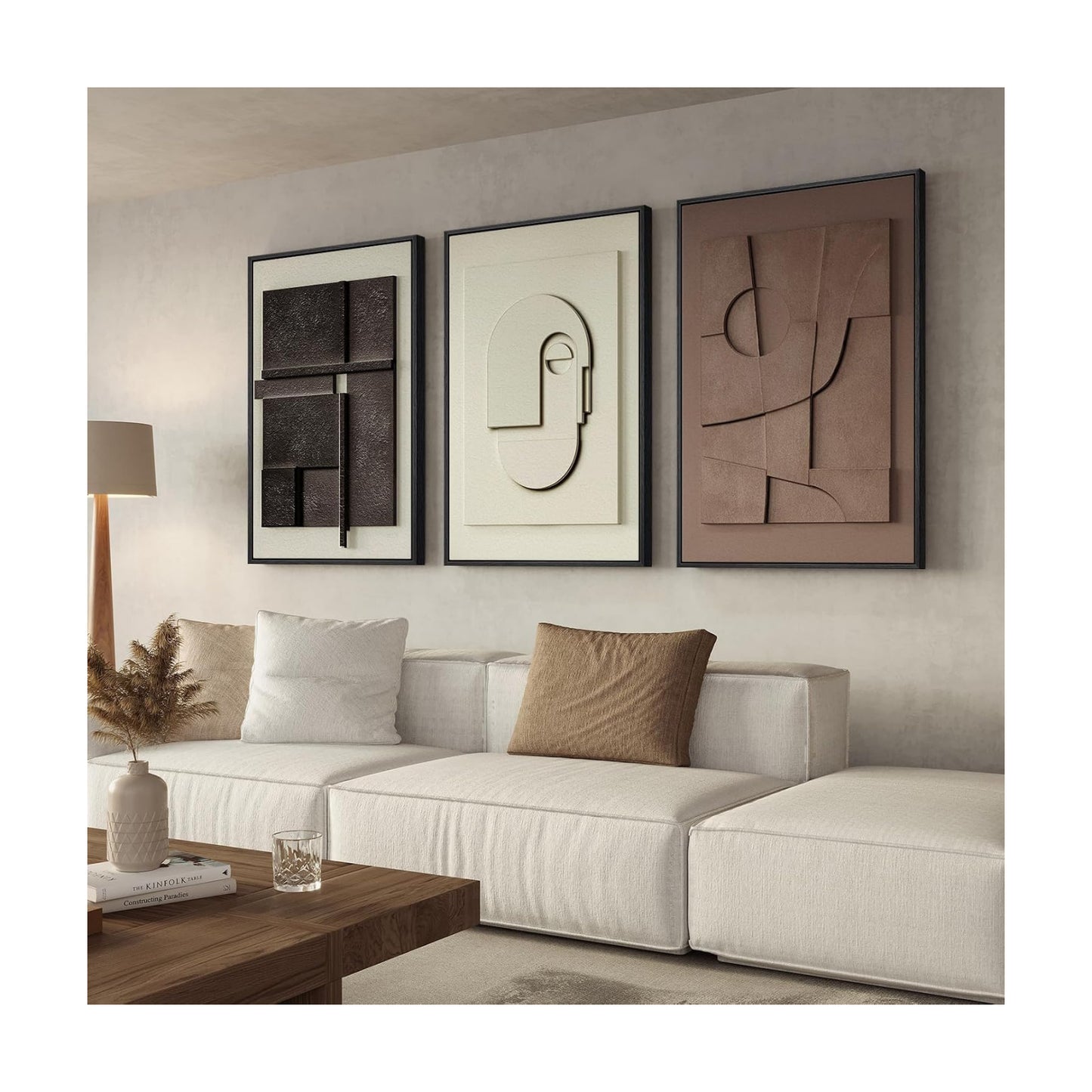 Large 3D Framed Abstract Wall Art Set, 3 Piece Modern Artwork for Walls