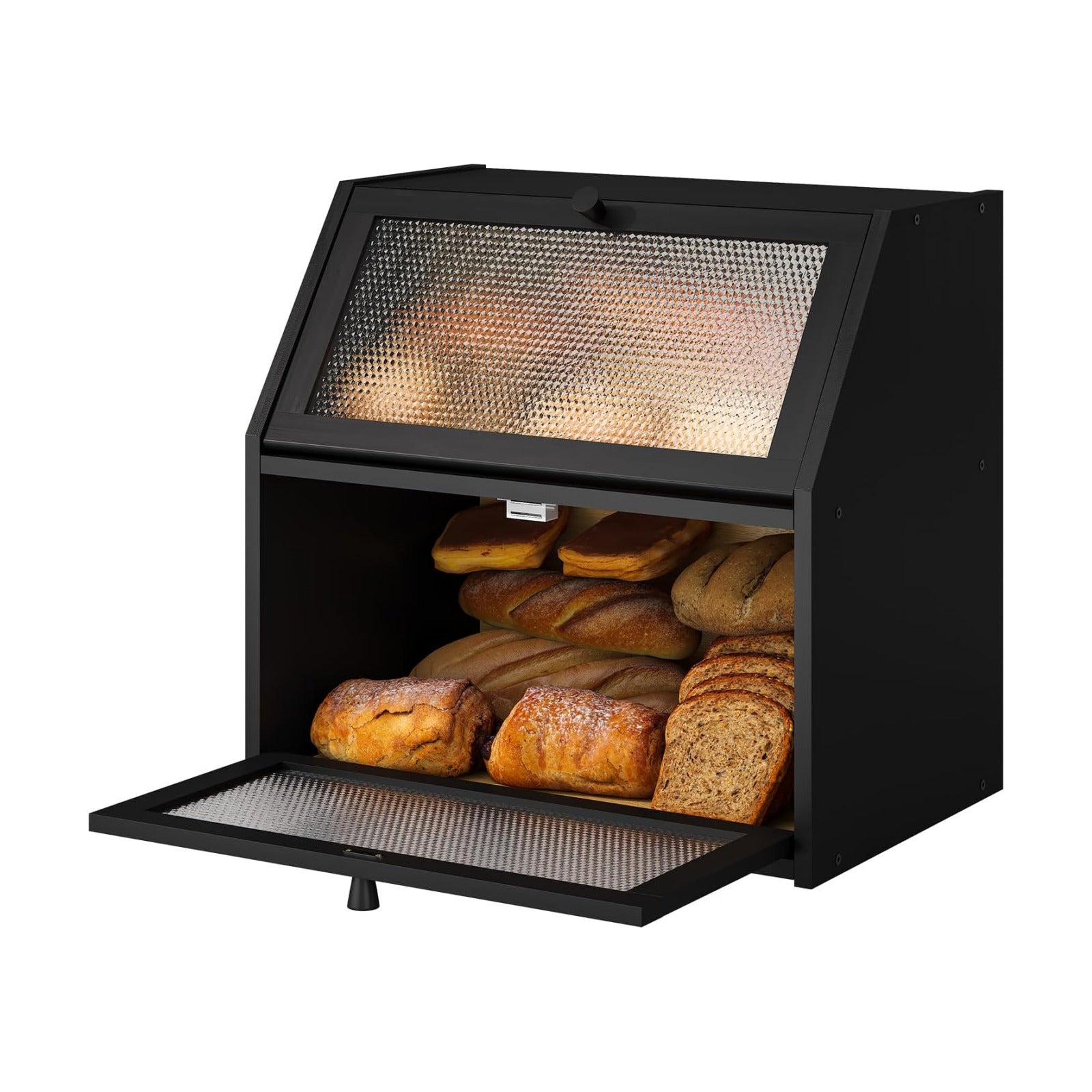 STDDRE Bread Box for Kitchen Countertop Bin Double Layer Bread Box Storage Container Extra Large Capacity with Diamond