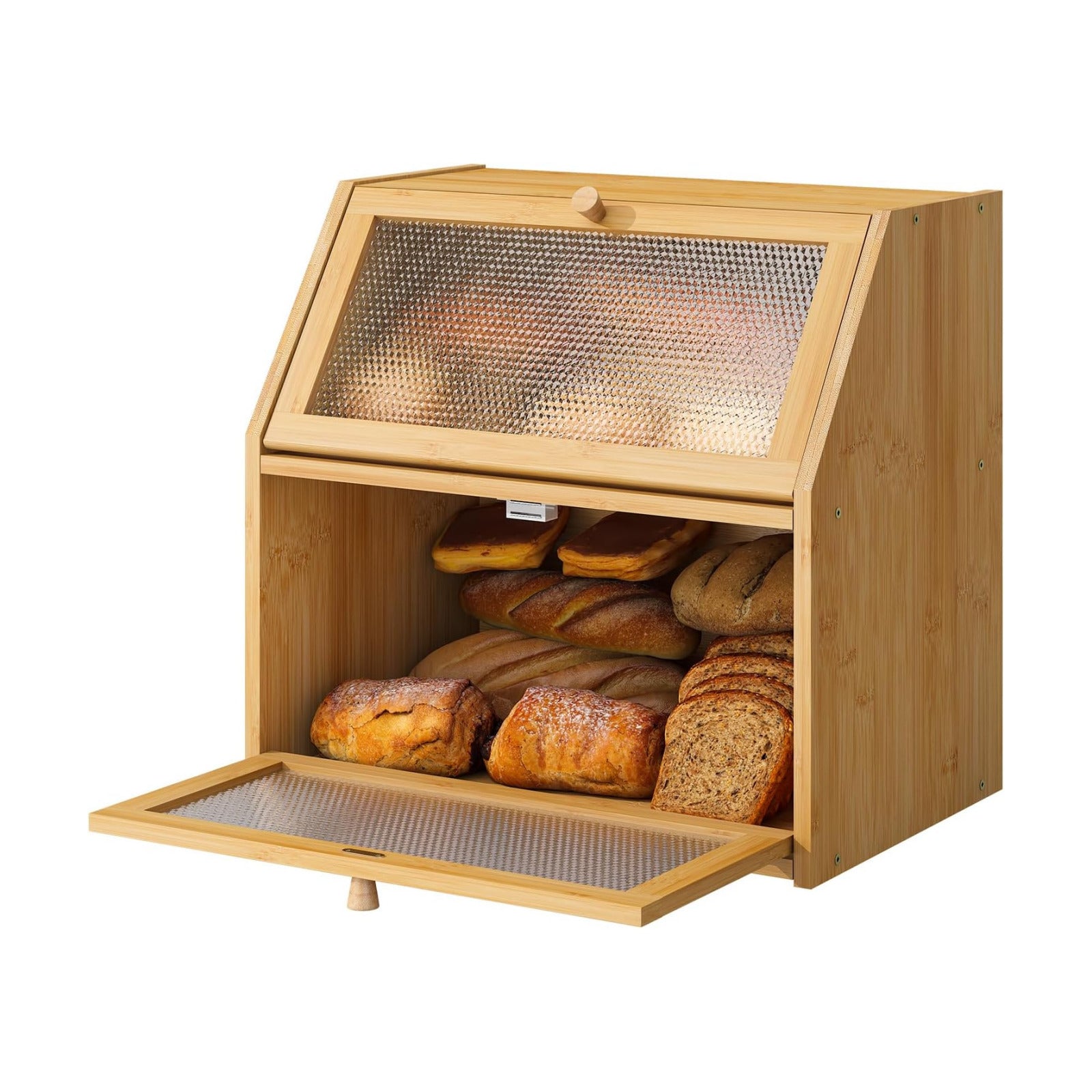 STDDRE Bread Box for Kitchen Countertop Bin Double Layer Bread Box Storage Container Extra Large Capacity with Diamond