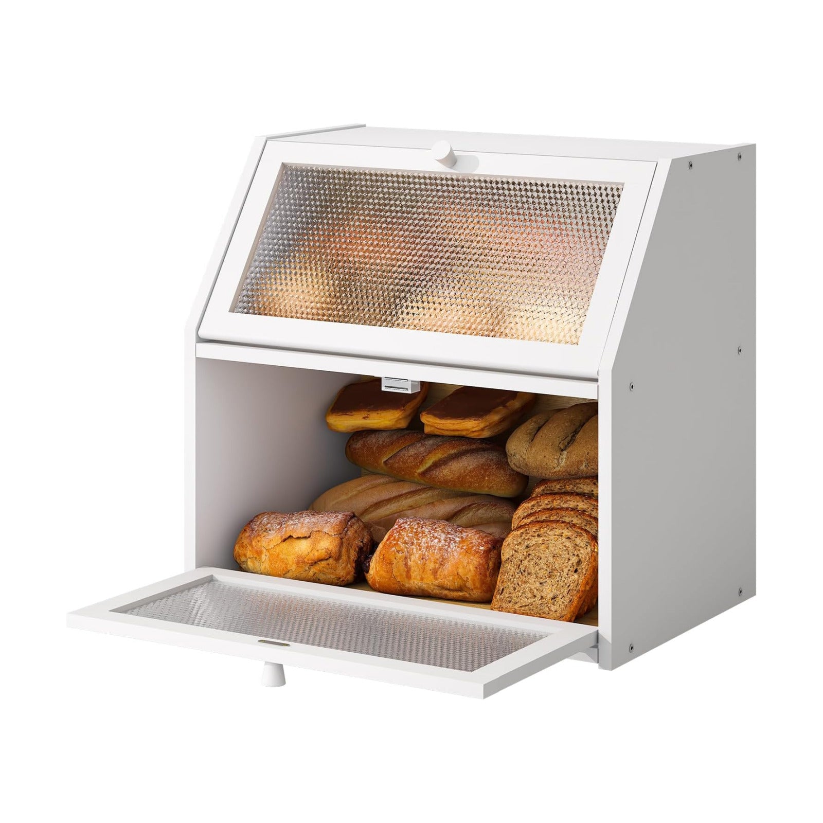 STDDRE Bread Box for Kitchen Countertop Bin Double Layer Bread Box Storage Container Extra Large Capacity with Diamond