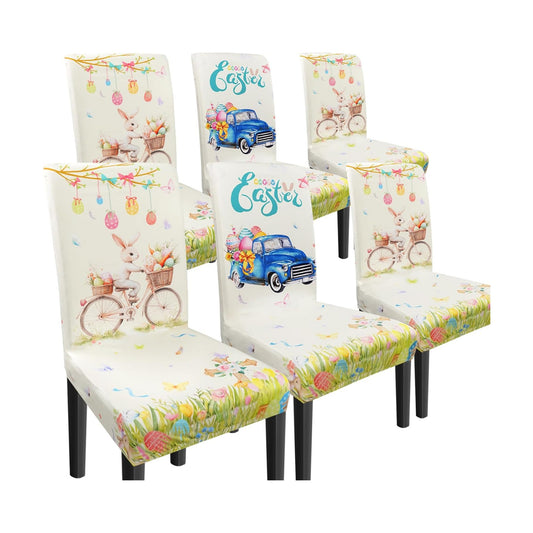 Easter Chair Covers Set of 6 Easter Chair Back Covers Dining Chair Covers for Party Kitchen Removable Seat Covers for Chairs Easter Decorations