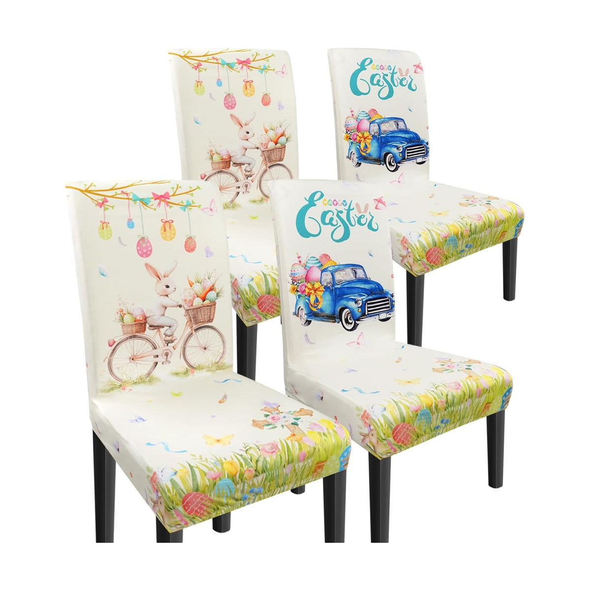 Easter Chair Covers Set of 4 Easter Chair Back Covers Dining Chair Covers for Party Kitchen Removable Seat Covers for Chairs Easter Decorations
