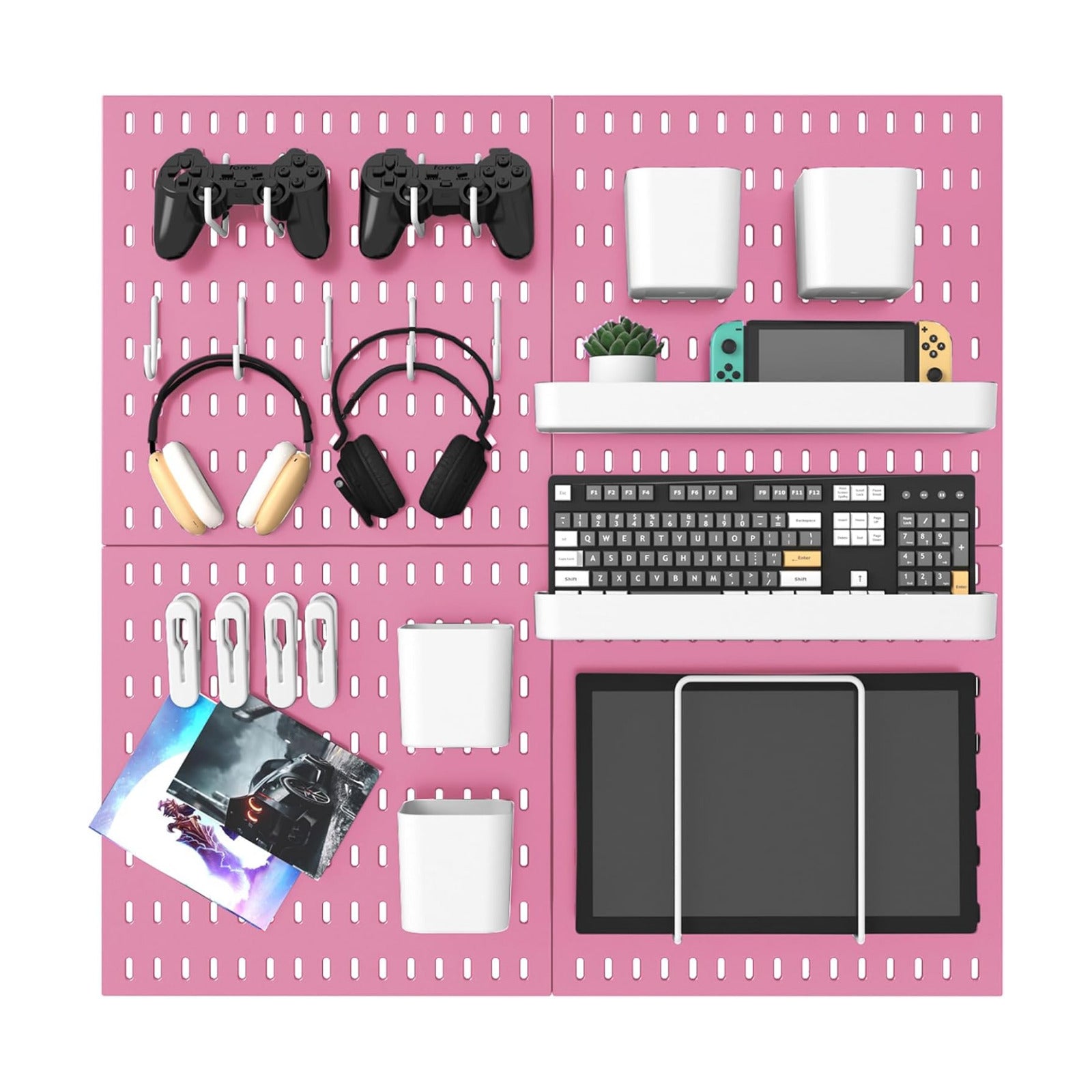 MULSAME Pegboard Combination Kit, 25.2" x 25.2" Wall Mounted Storage Set with 4 Pegboards & 20 Accessories Hanging, Peg
