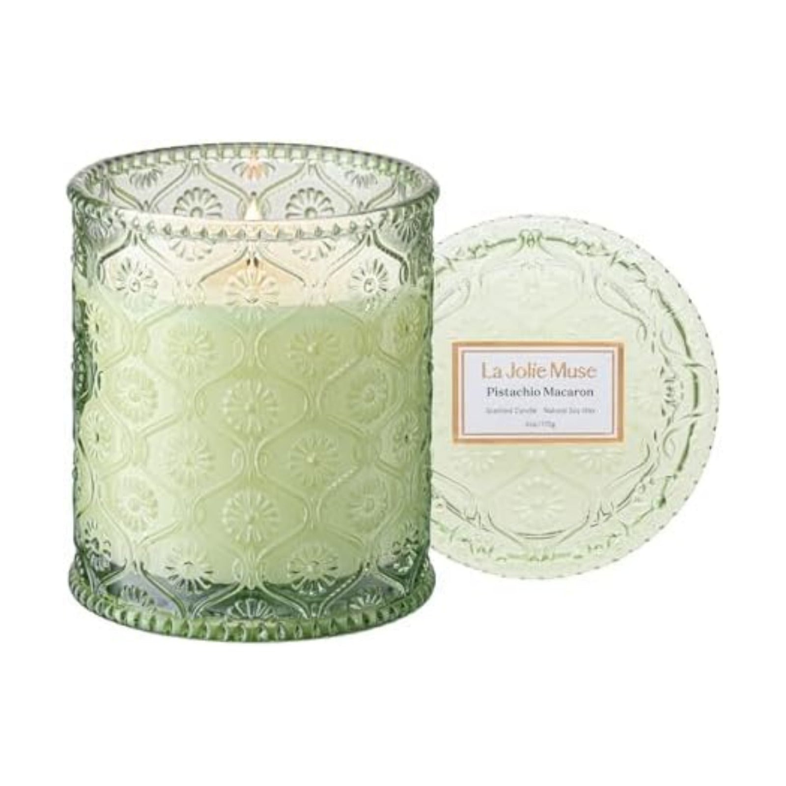 LA JOLIE MUSE Pistachio Macaron Scented Candles for Home, Soy Wax, 40 Hrs