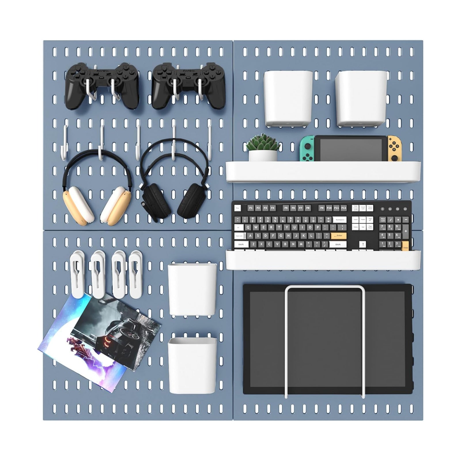 MULSAME Pegboard Combination Kit, 25.2" x 25.2" Wall Mounted Storage Set with 4 Pegboards & 20 Accessories Hanging, Peg