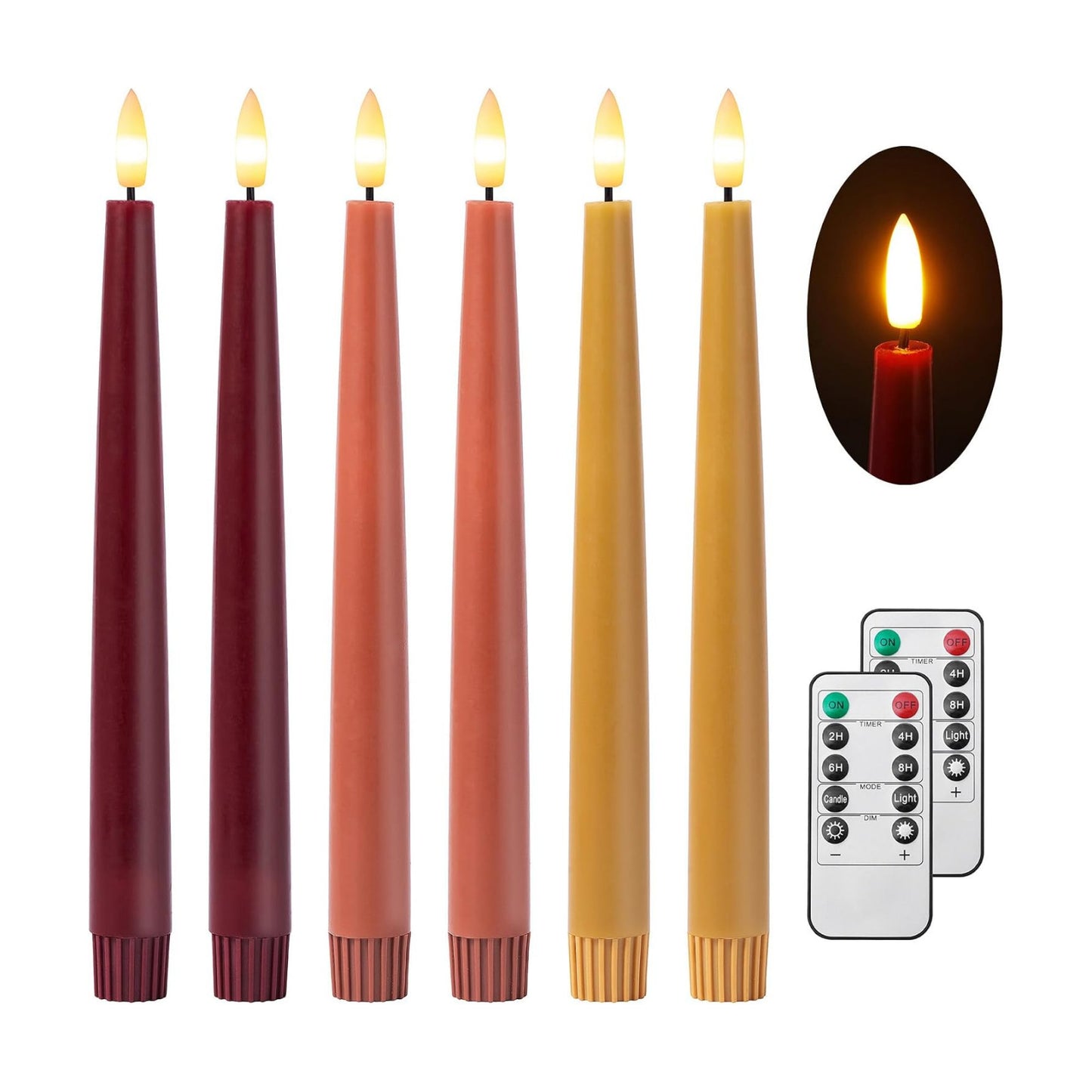 Stmarry Fall Flameless Taper Candles with Remote and Timer, 9.65 Inch Real Wax LED Candlesticks, Battery Operated