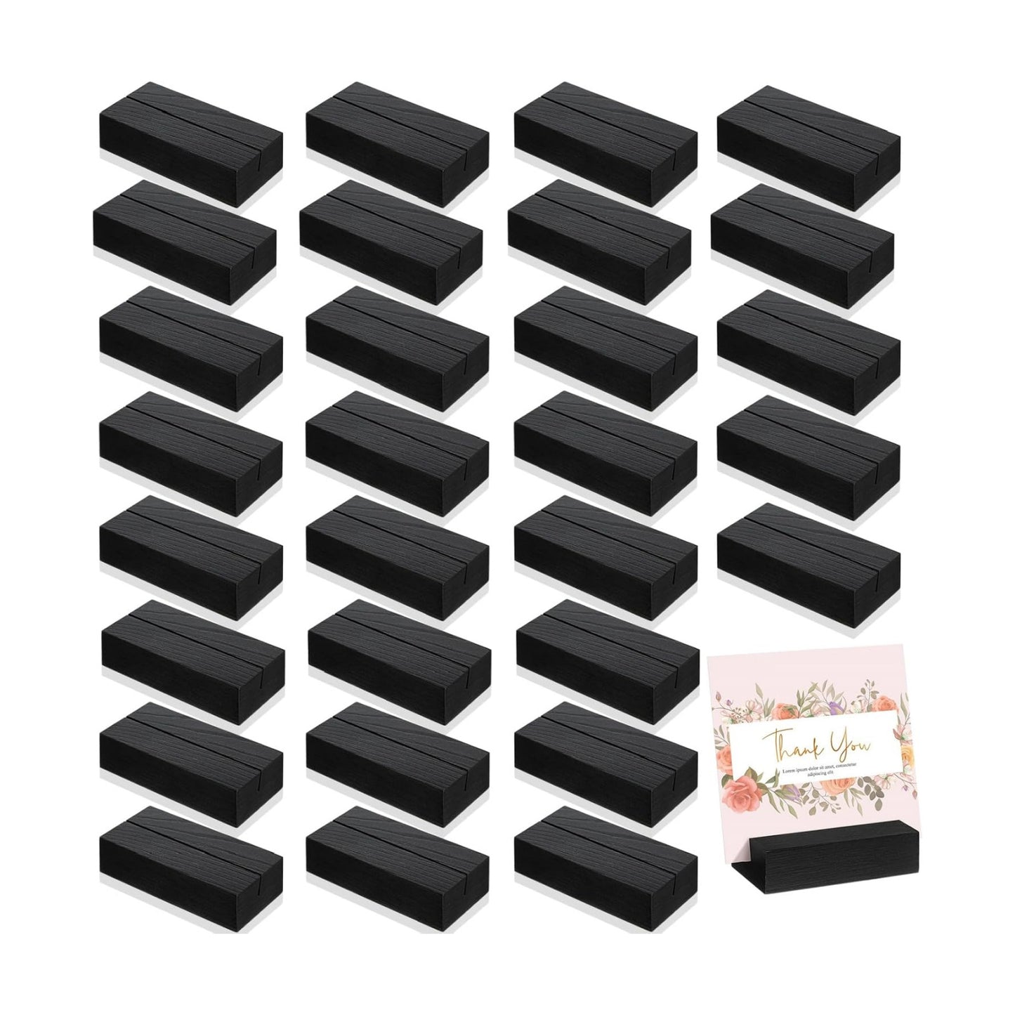 Blosssound 24 Pcs Wood Place Card Holders,3 x 1.6 x 0.8 Inches,Black | Table Number Stands Wedding Party Events, Name