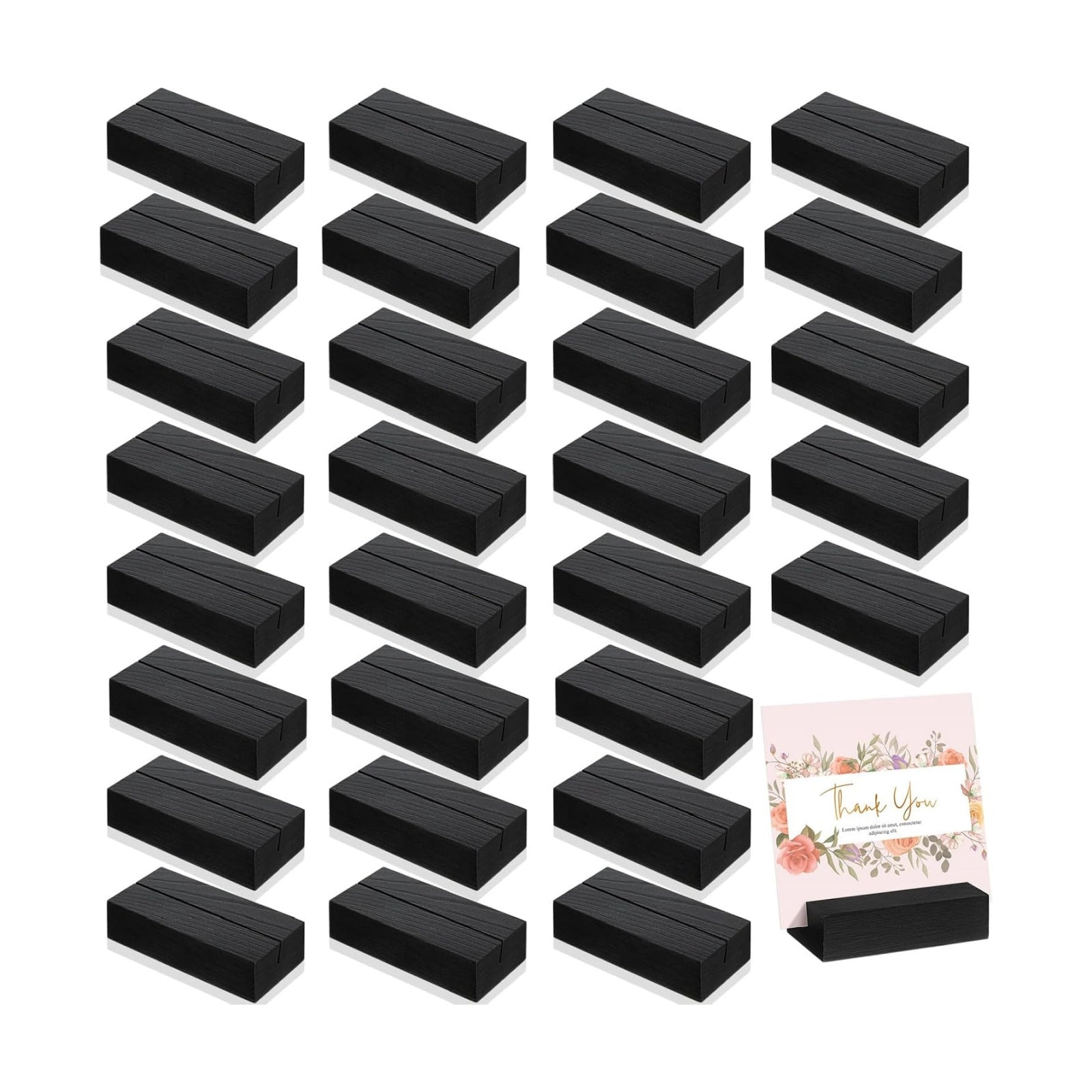 Blosssound 24 Pcs Wood Place Card Holders,3 x 1.6 x 0.8 Inches,Black | Table Number Stands Wedding Party Events, Name