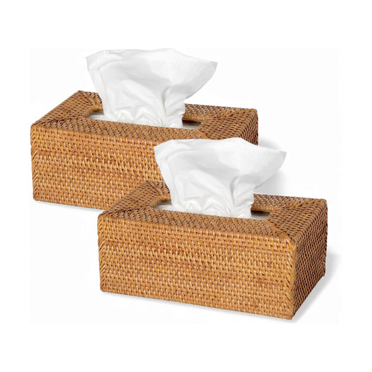Set 2 of pcs Rectangular Rattan Woven Tissue Box Cover Holder